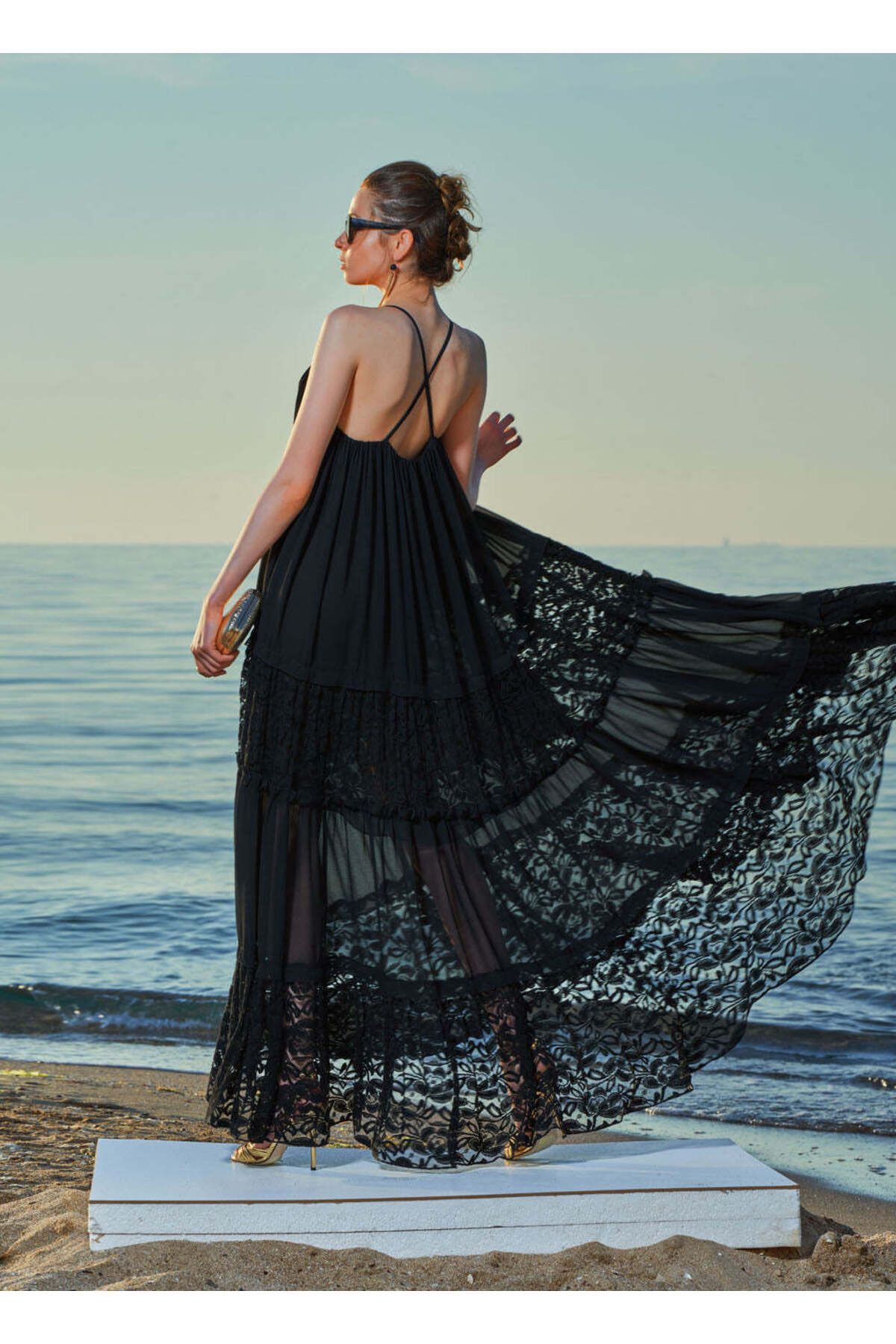 SOCIETA-Black Straps Loose Fitting Lace Dress 93555 3