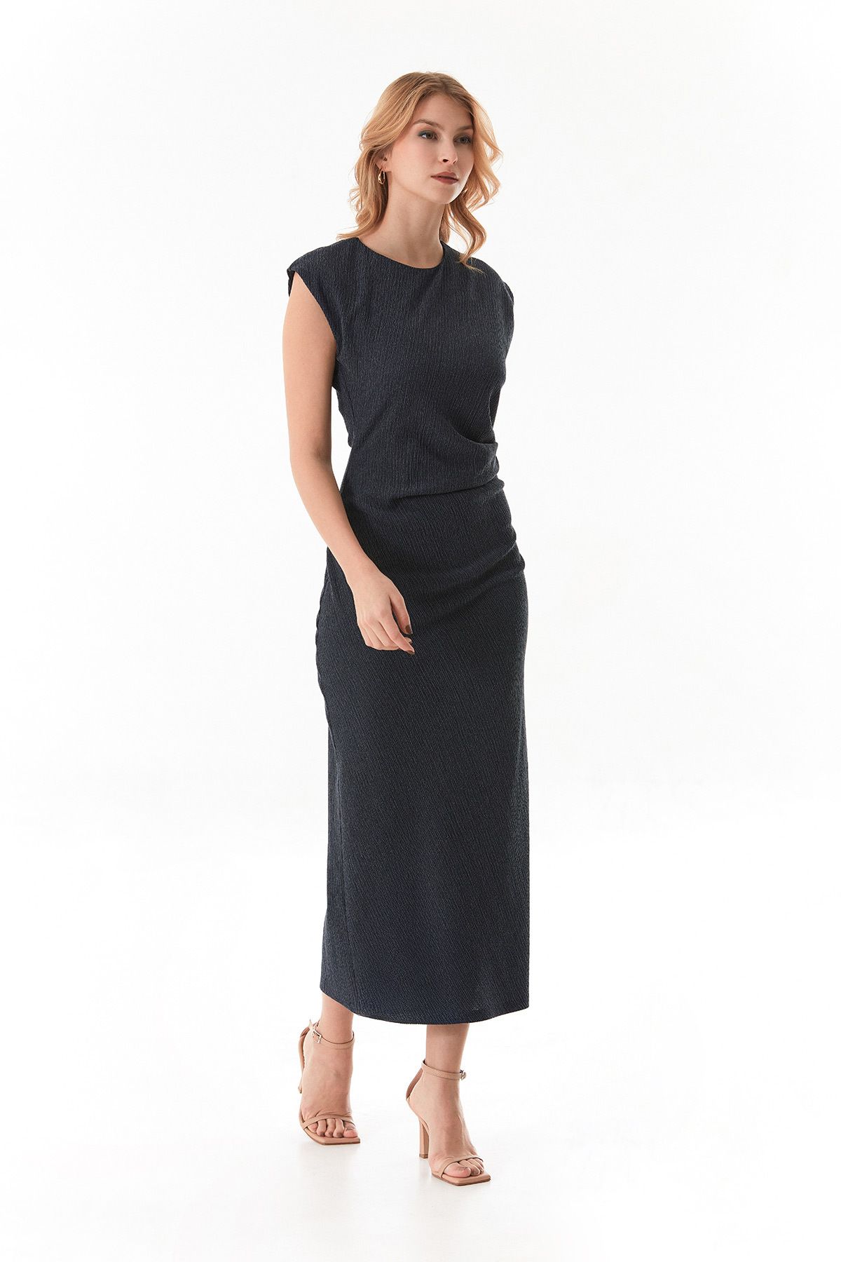 Fulla Moda-Bürümcük Fabric Side Draped Slit Dress 6