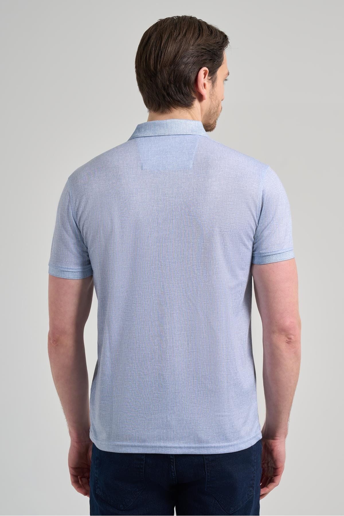 İmza-Blue Short Sleeve Printed Pique Polo Neck Slim Fit T-Shirt Without Pocket 1011250151 5
