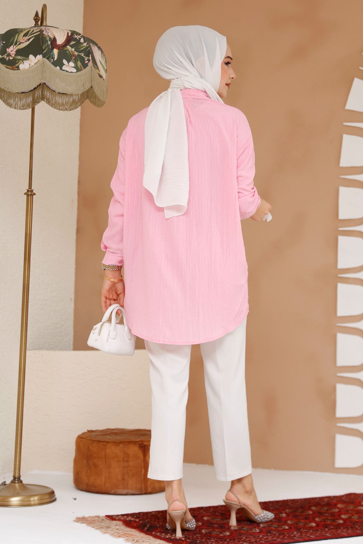 Neva Style-Buttoned Pink Hijab Shirt 70561P 4