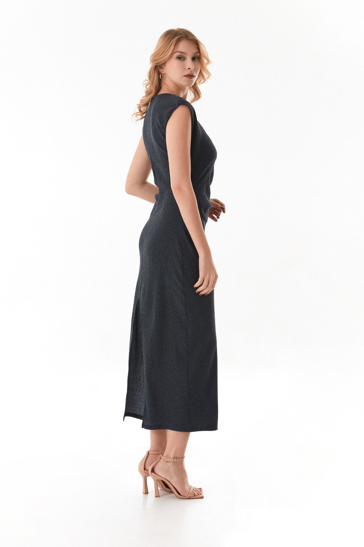 Fulla Moda-Bürümcük Fabric Side Draped Slit Dress 5