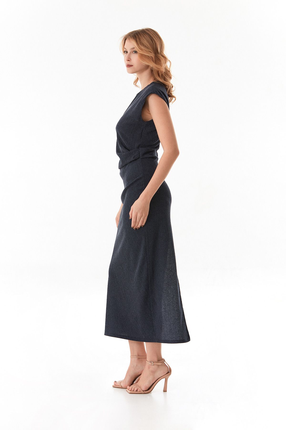 Fulla Moda-Bürümcük Fabric Side Draped Slit Dress 3