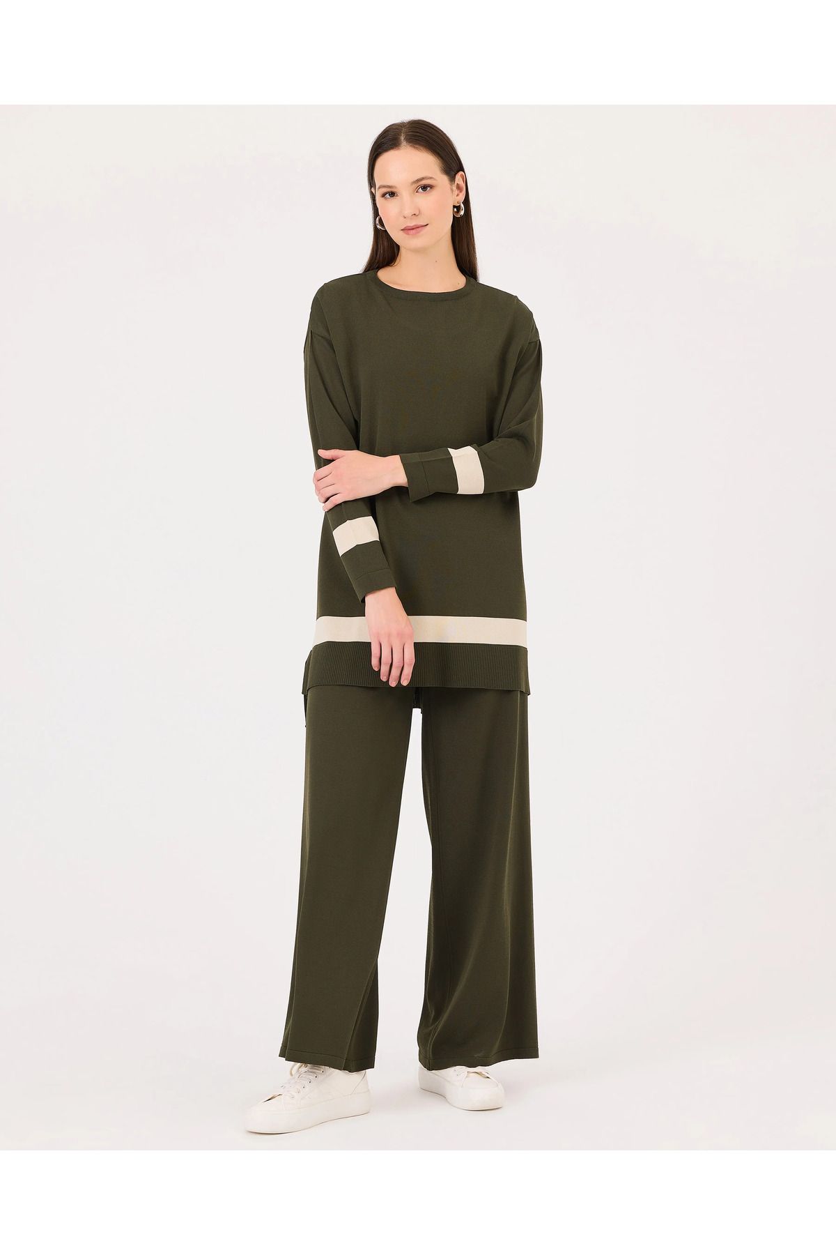 SCL-Round Neck Stripe Detailed Knitwear Tunic 2