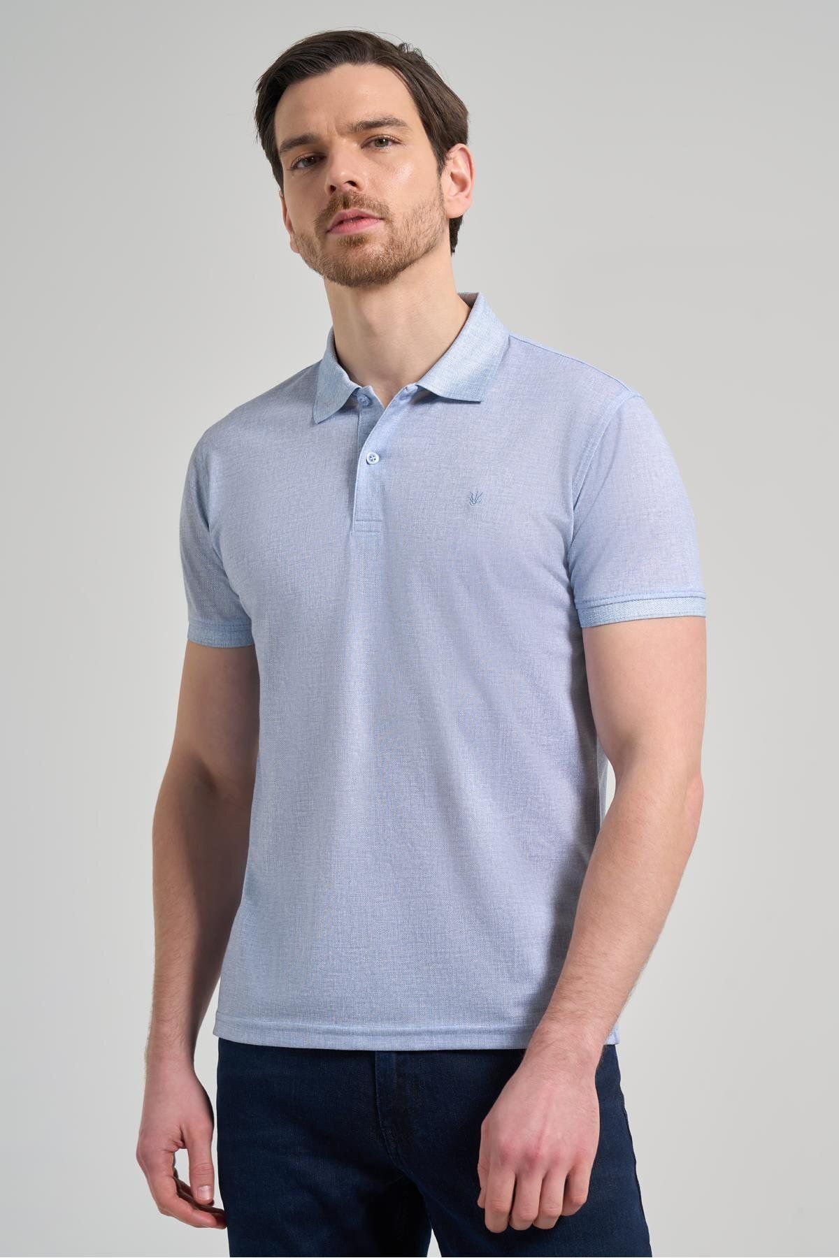 İmza-Blue Short Sleeve Printed Pique Polo Neck Slim Fit T-Shirt Without Pocket 1011250151 3