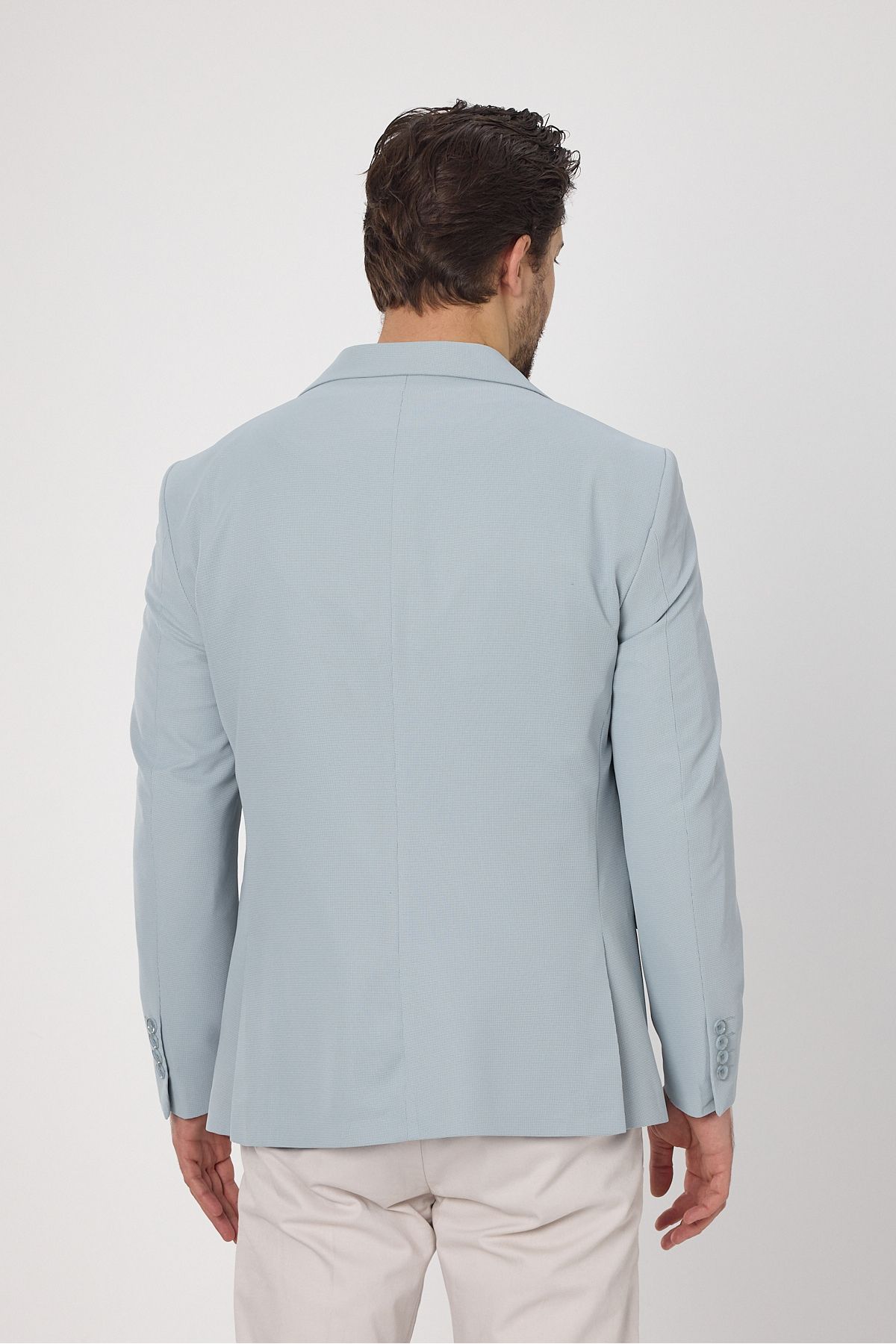 Frappoli-Waffle Men's Ice Blue Waffle Pattern Cotton Blended Lycra Stretchy Fabric Four Seasons Blazer Jacket 6