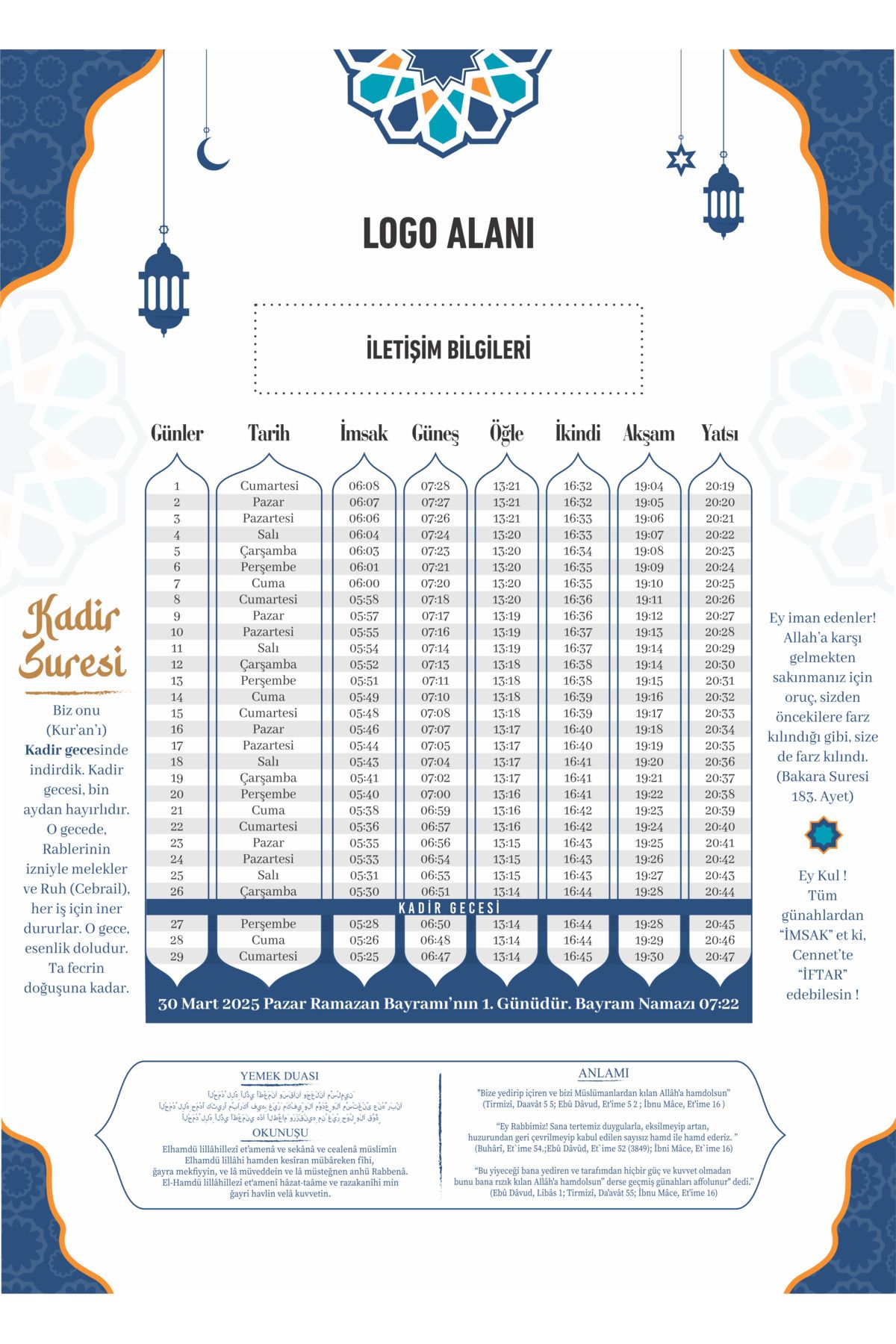 giftcrea Özelleştirilebilir Ramazan İmsakiyesi 2025 ,Kurumsala Özel Dijital Baskılı Ramazan İmsakiyesi