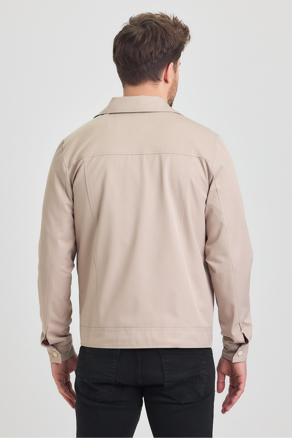 Krem Erkek Pamuk Polyester Karışımlı Su ve Rüzgar Geçirmez Mevsimlik & Yazlık Mont görsel 6