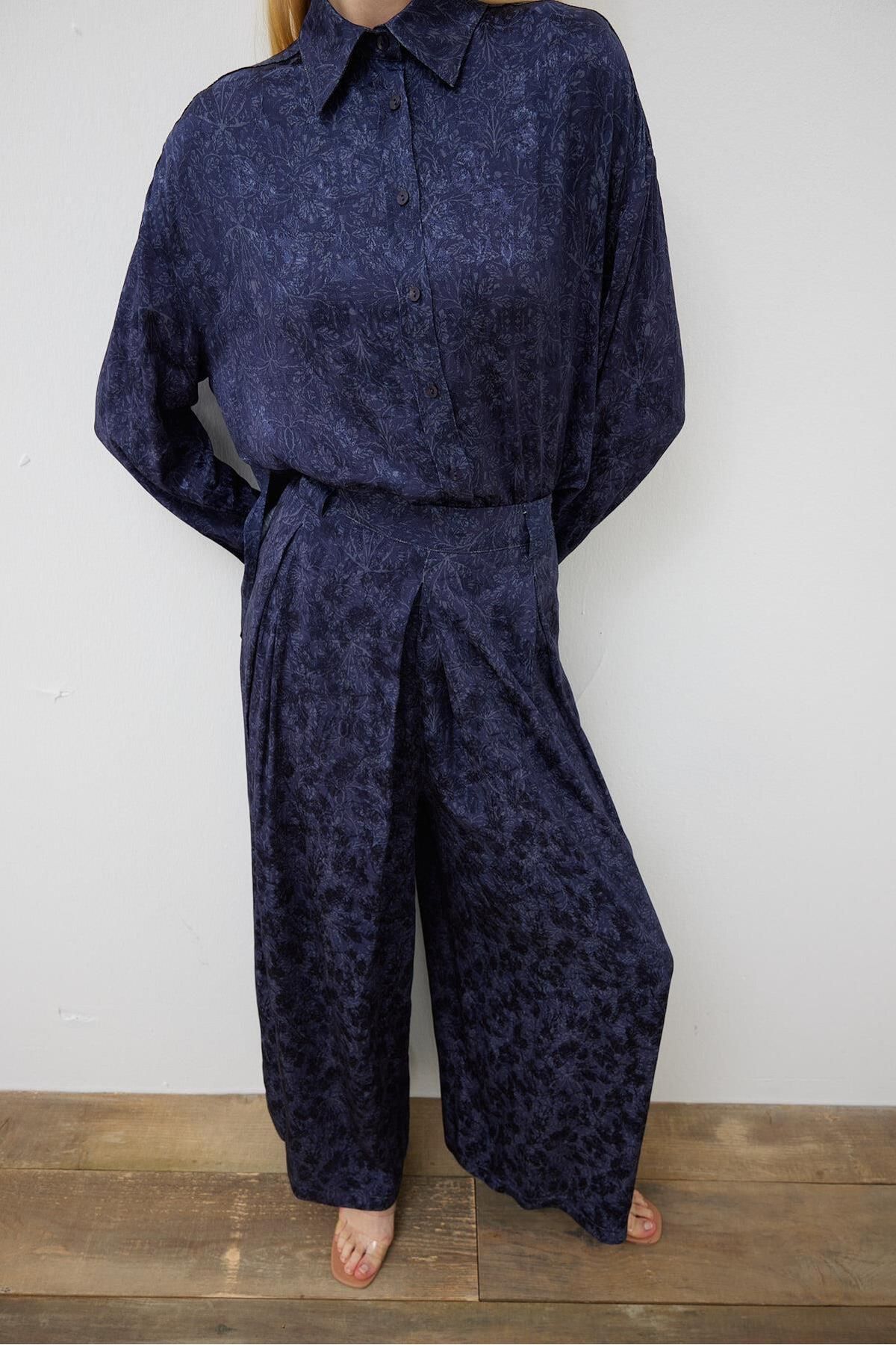 TERZİ DÜKKANI-Blue Helena Jacquard Pleated Trousers Suit 3