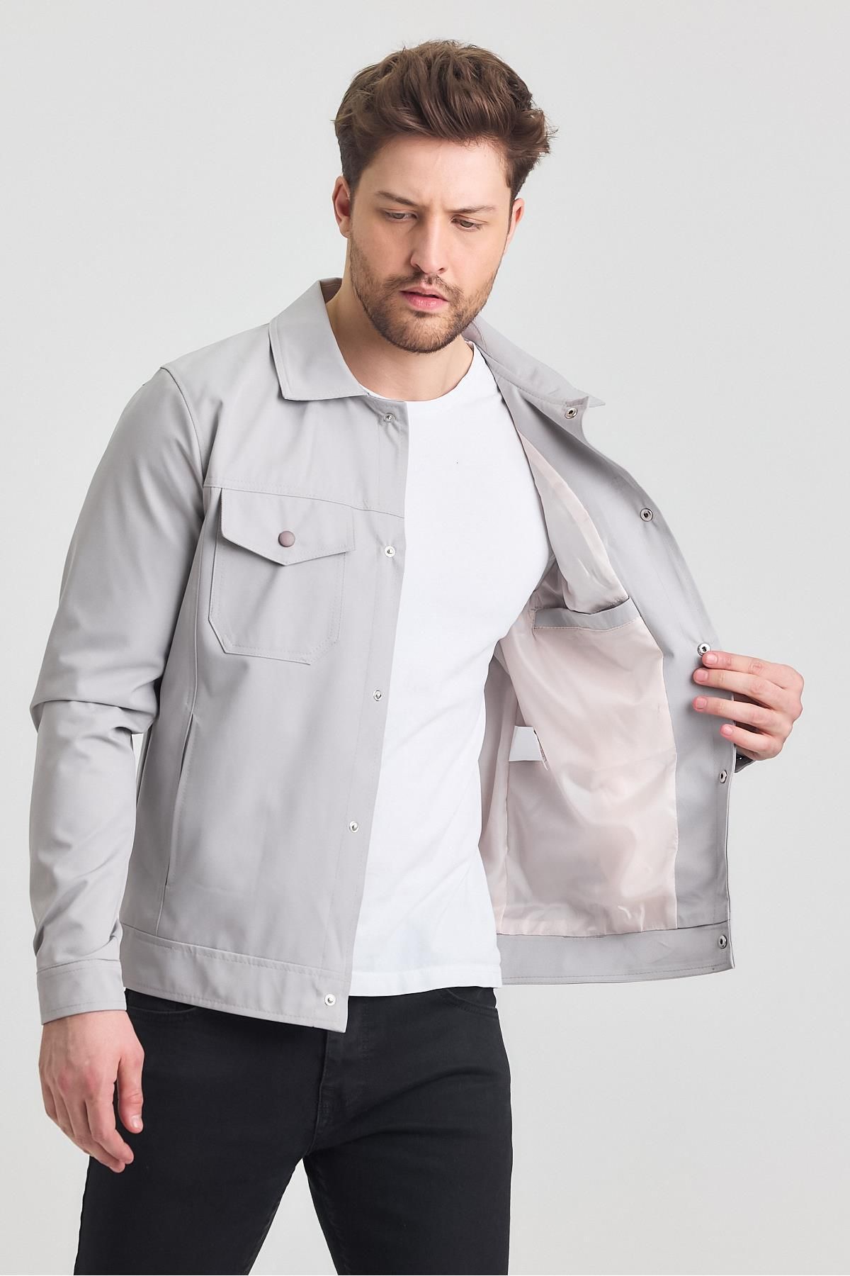 SİVAİST-Beige Men's Cotton Polyester Blended Waterproof and Windproof Seasonal & Summer Coat with Inner Pockets 4