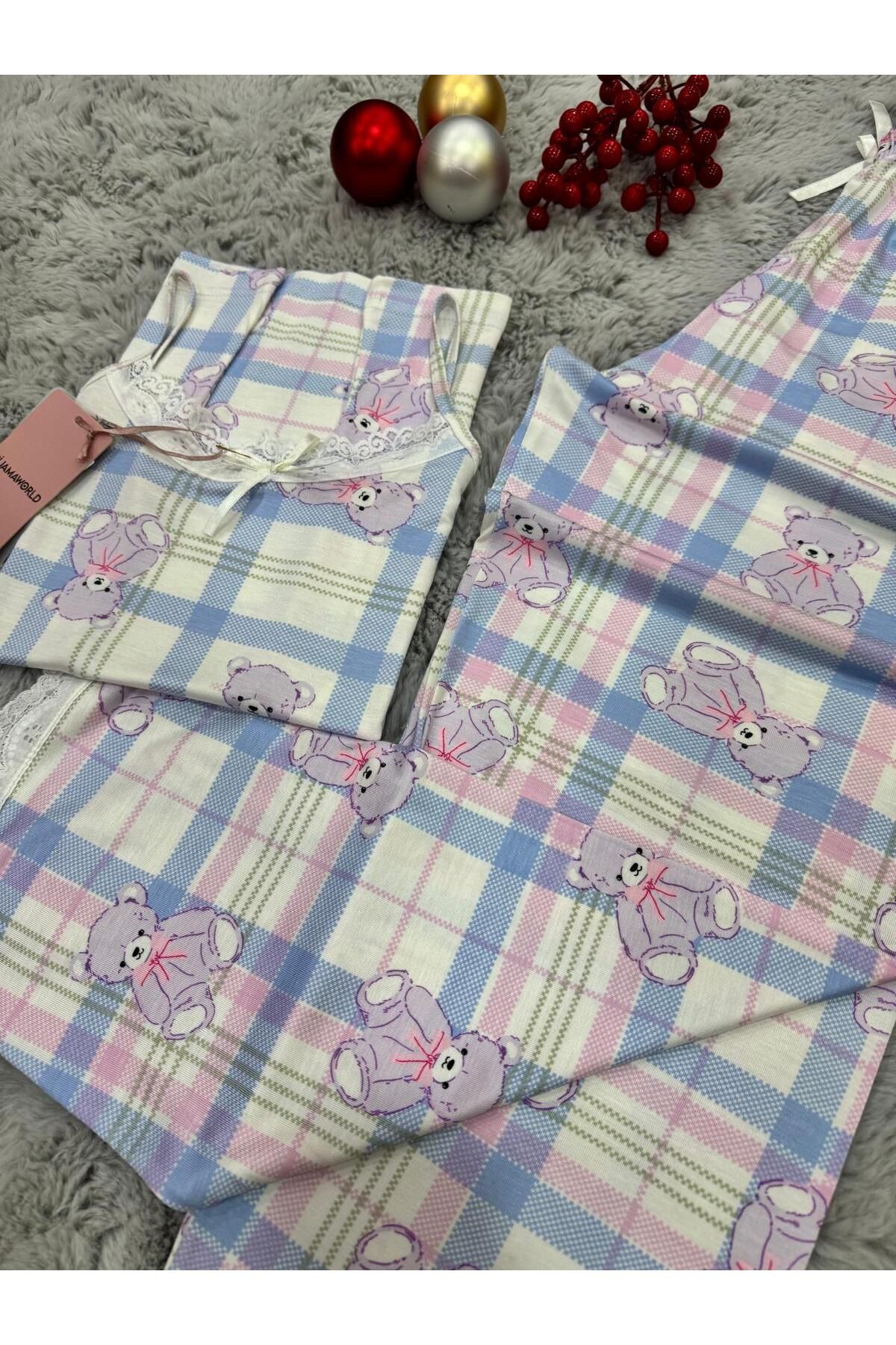 pijamaworld-Six Long Viscose Soft Fabric Pajama Set with Rope Straps 6