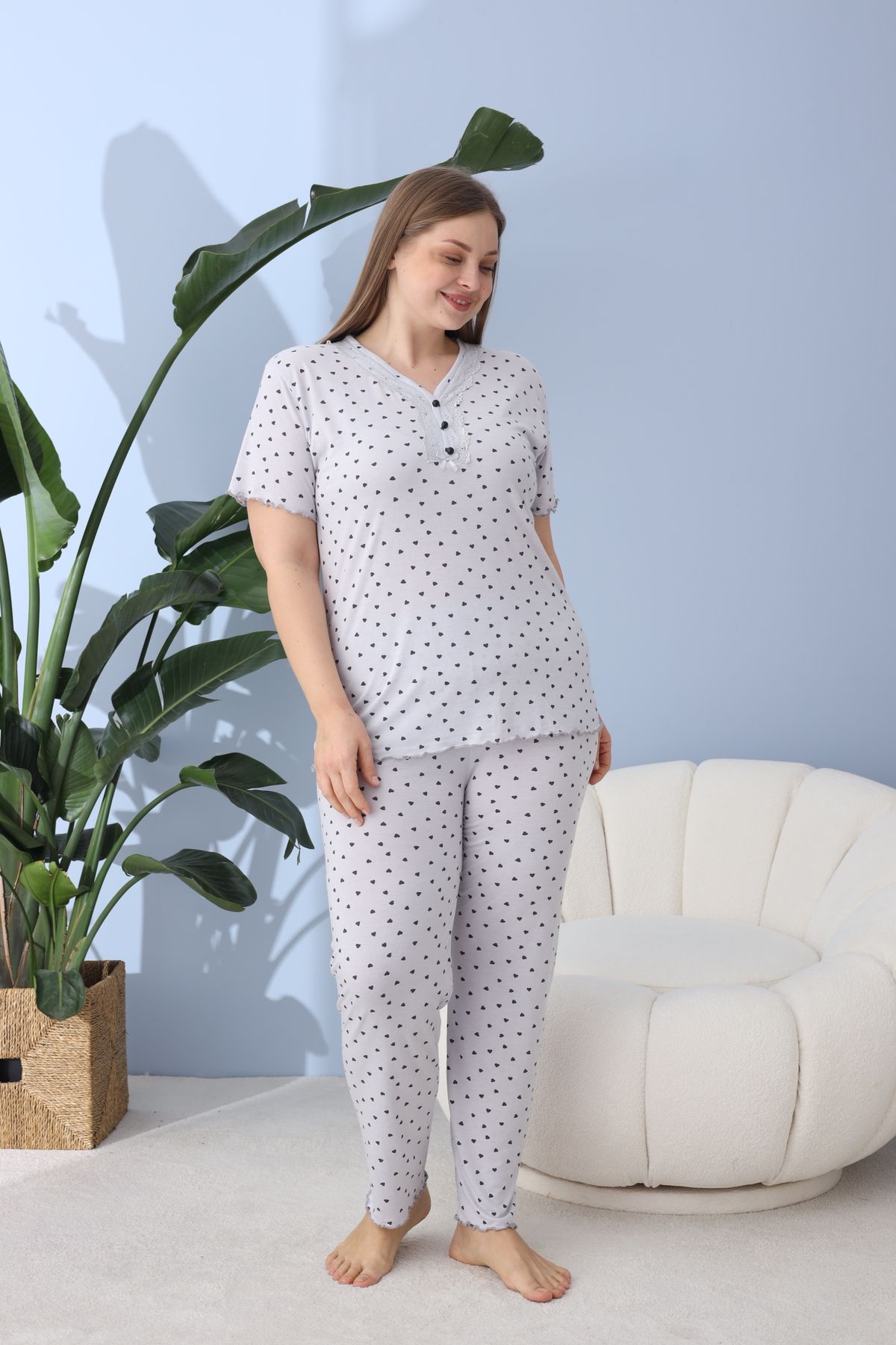 BEYAZTOPTAN-Quality Bamboo Short Sleeve Oversize Pajama Set 4