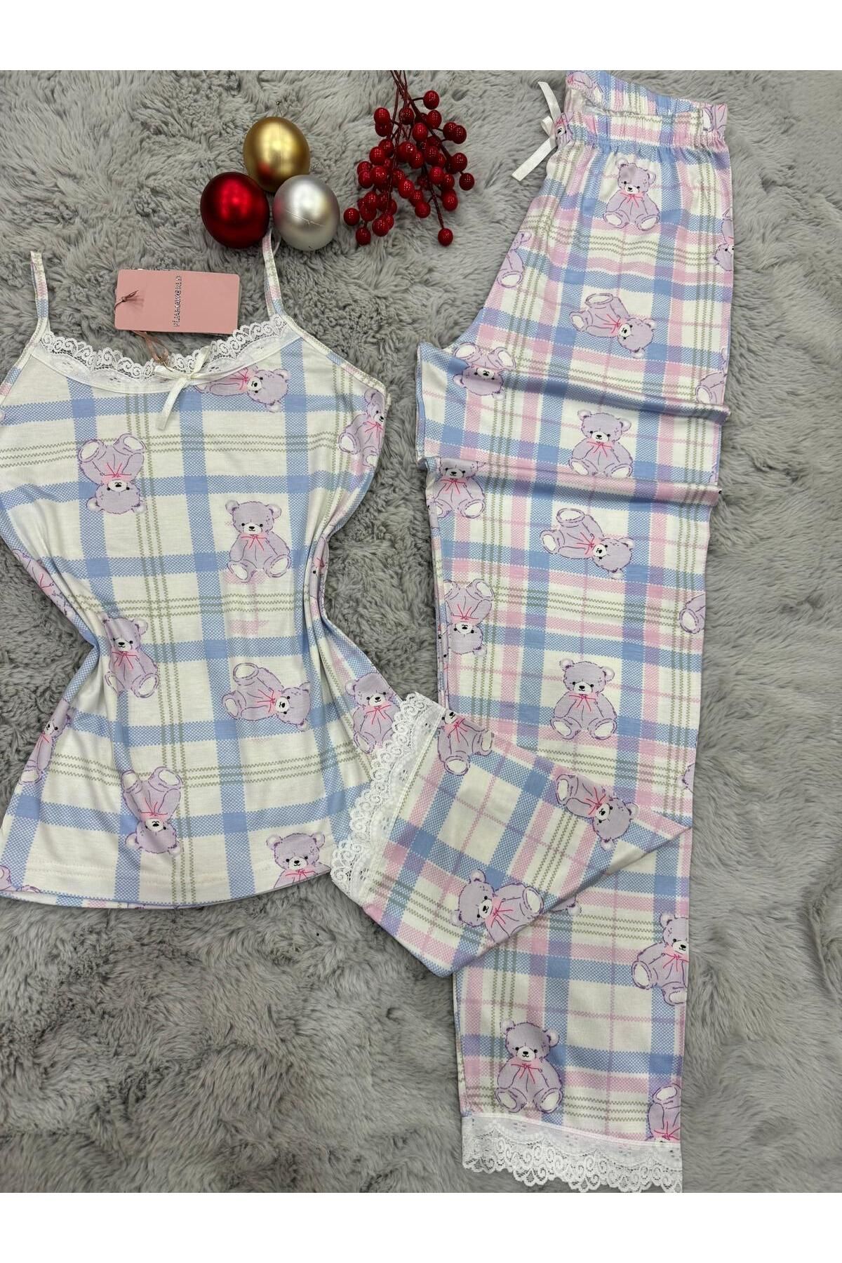 pijamaworld-Six Long Viscose Soft Fabric Pajama Set with Rope Straps 7