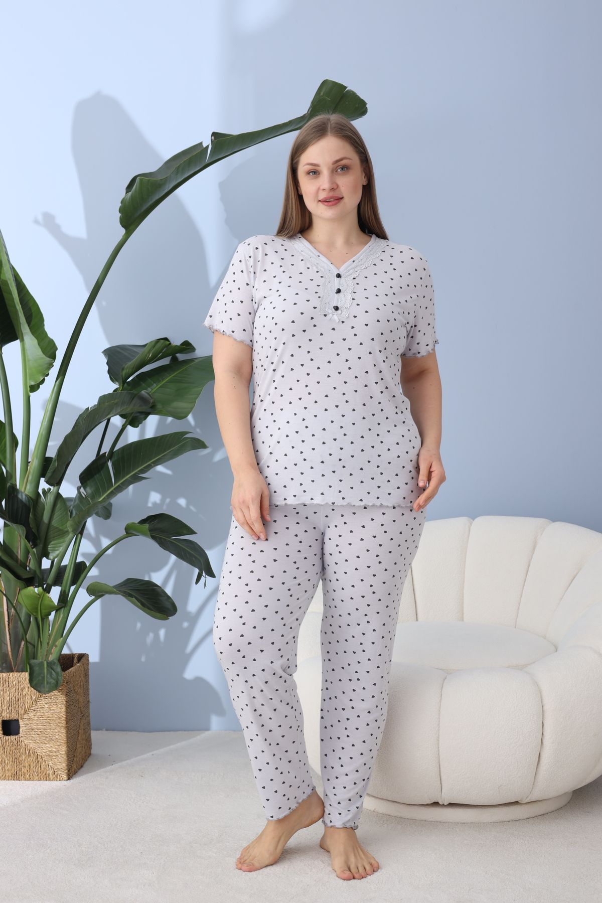 BEYAZTOPTAN-Quality Bamboo Short Sleeve Oversize Pajama Set 2