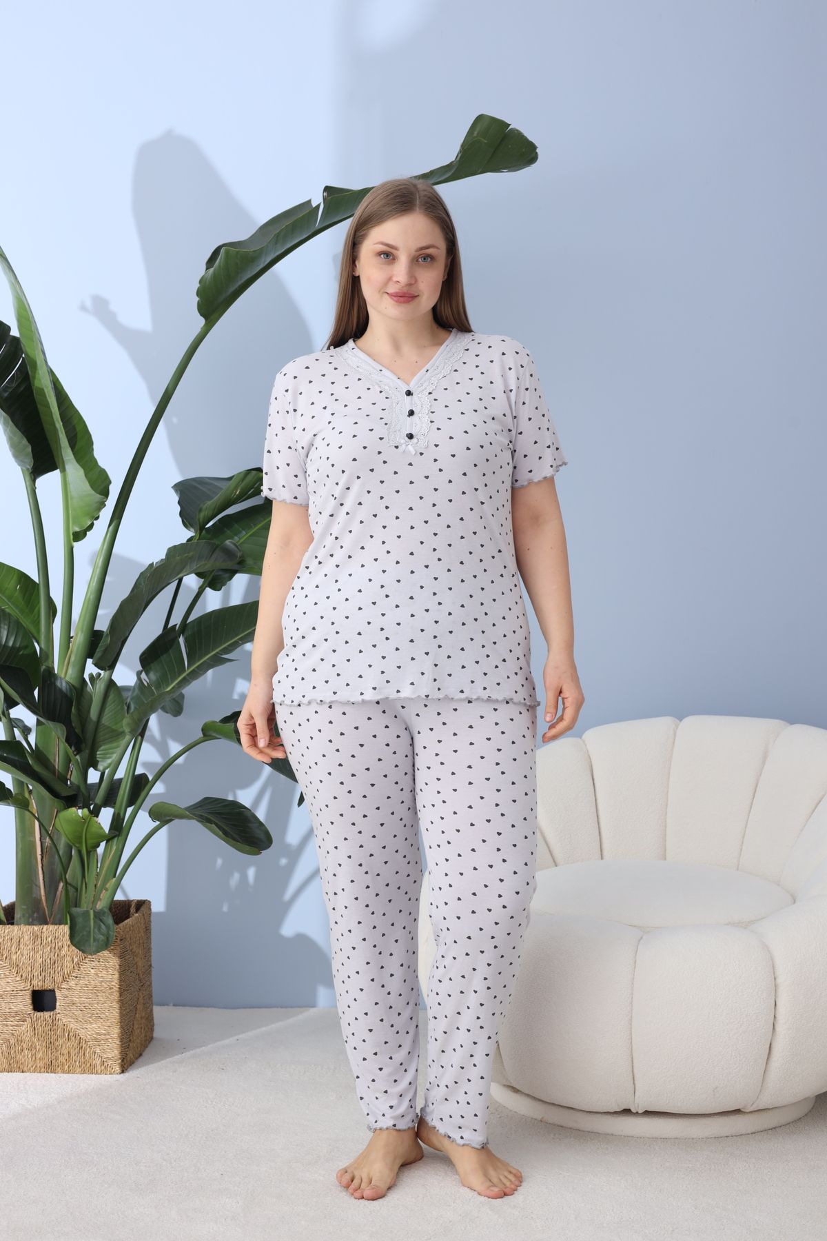 BEYAZTOPTAN-Quality Bamboo Short Sleeve Oversize Pajama Set 5