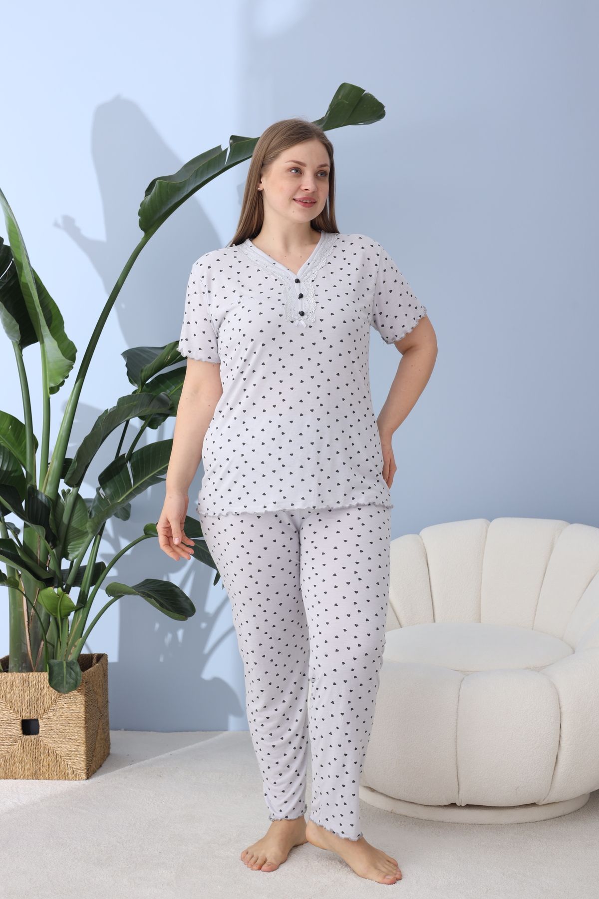 BEYAZTOPTAN-Quality Bamboo Short Sleeve Oversize Pajama Set 3