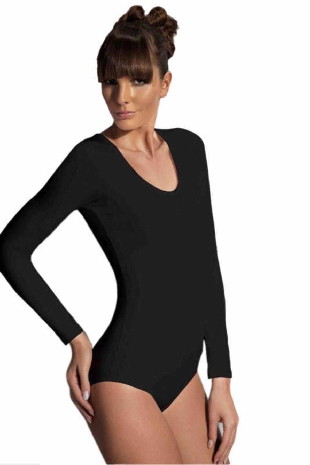 SHEYMA stl Doreanse Çıtçıtlı Uzun Kollu Geniş Yaka Body 12401