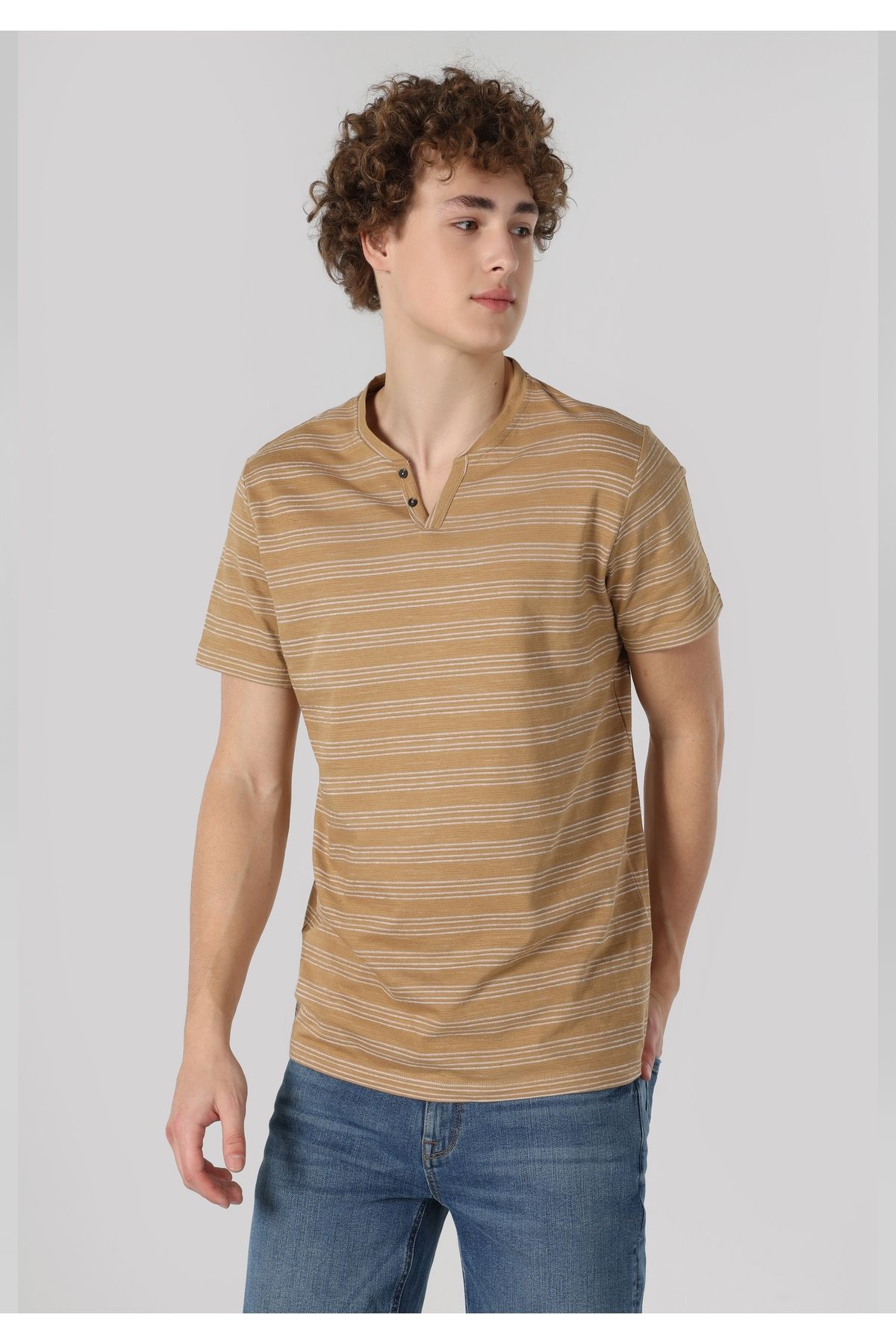 Colin's-Regular Fit Round Neck Striped Men's Beige Short Sleeve T-Shirt Cl 1062865 4