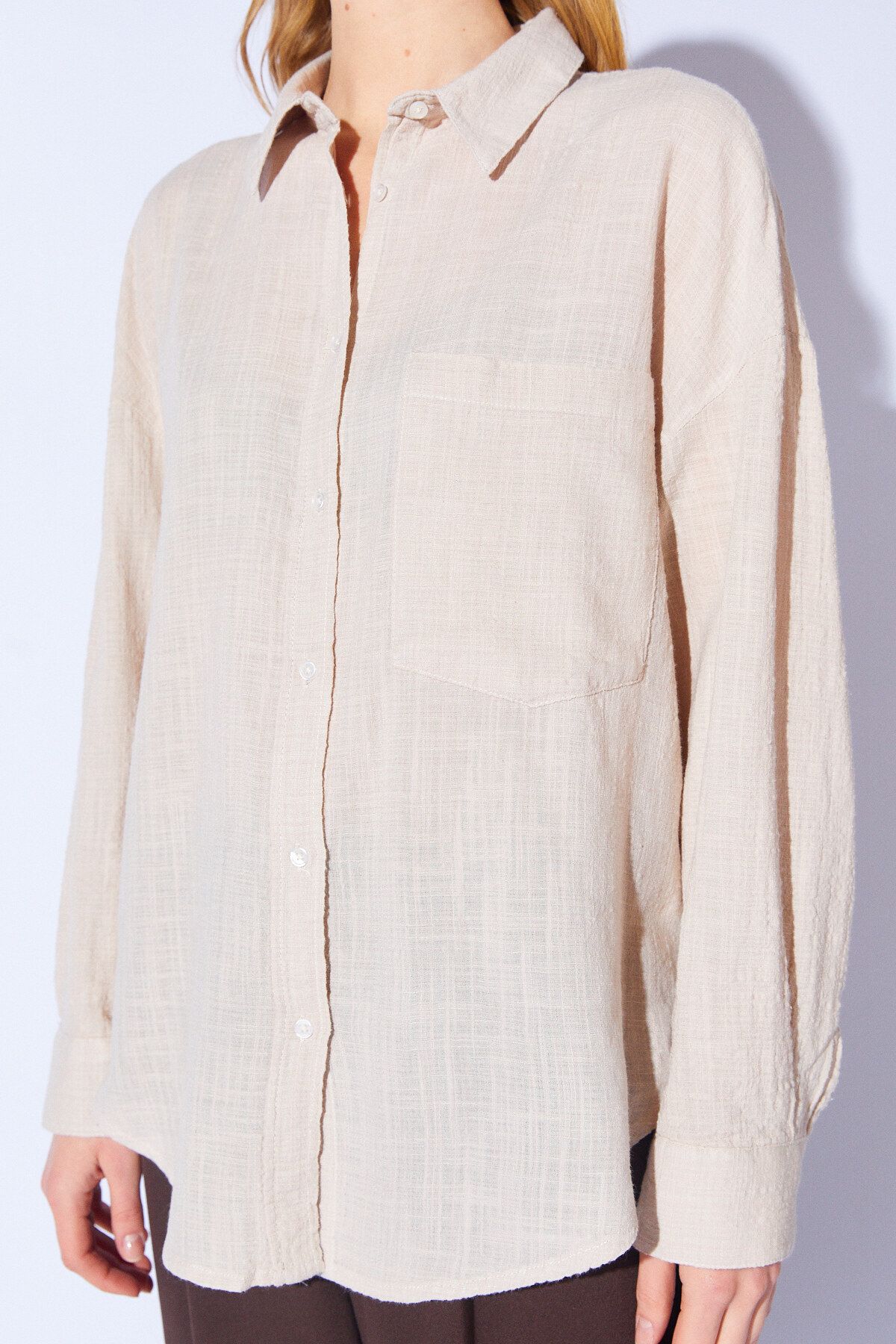 Manche-Women's Soft Textured Viscose Linen Shirt - Natural Mks 1610013 -1 4