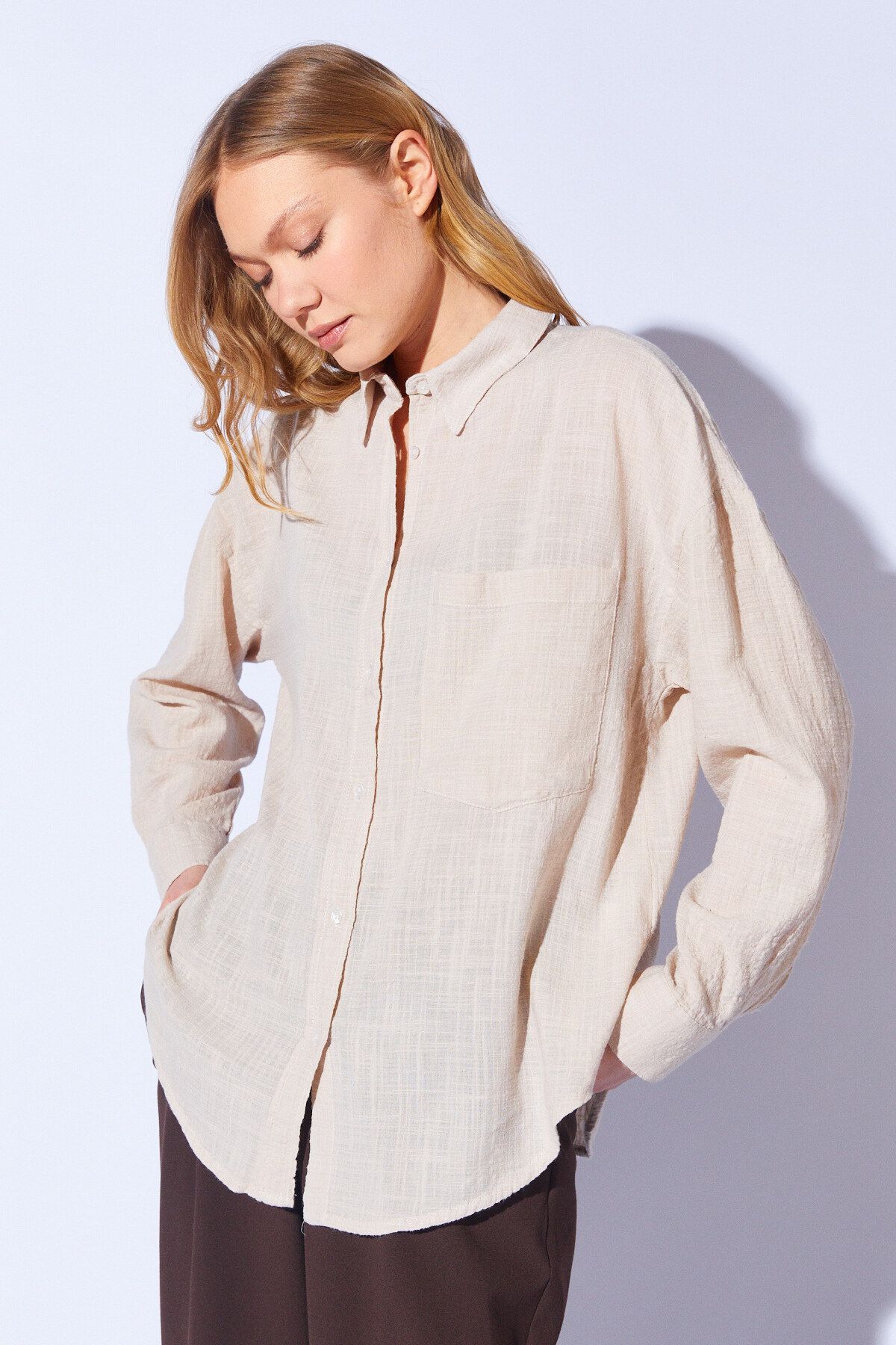 Manche-Women's Soft Textured Viscose Linen Shirt - Natural Mks 1610013 -1 2