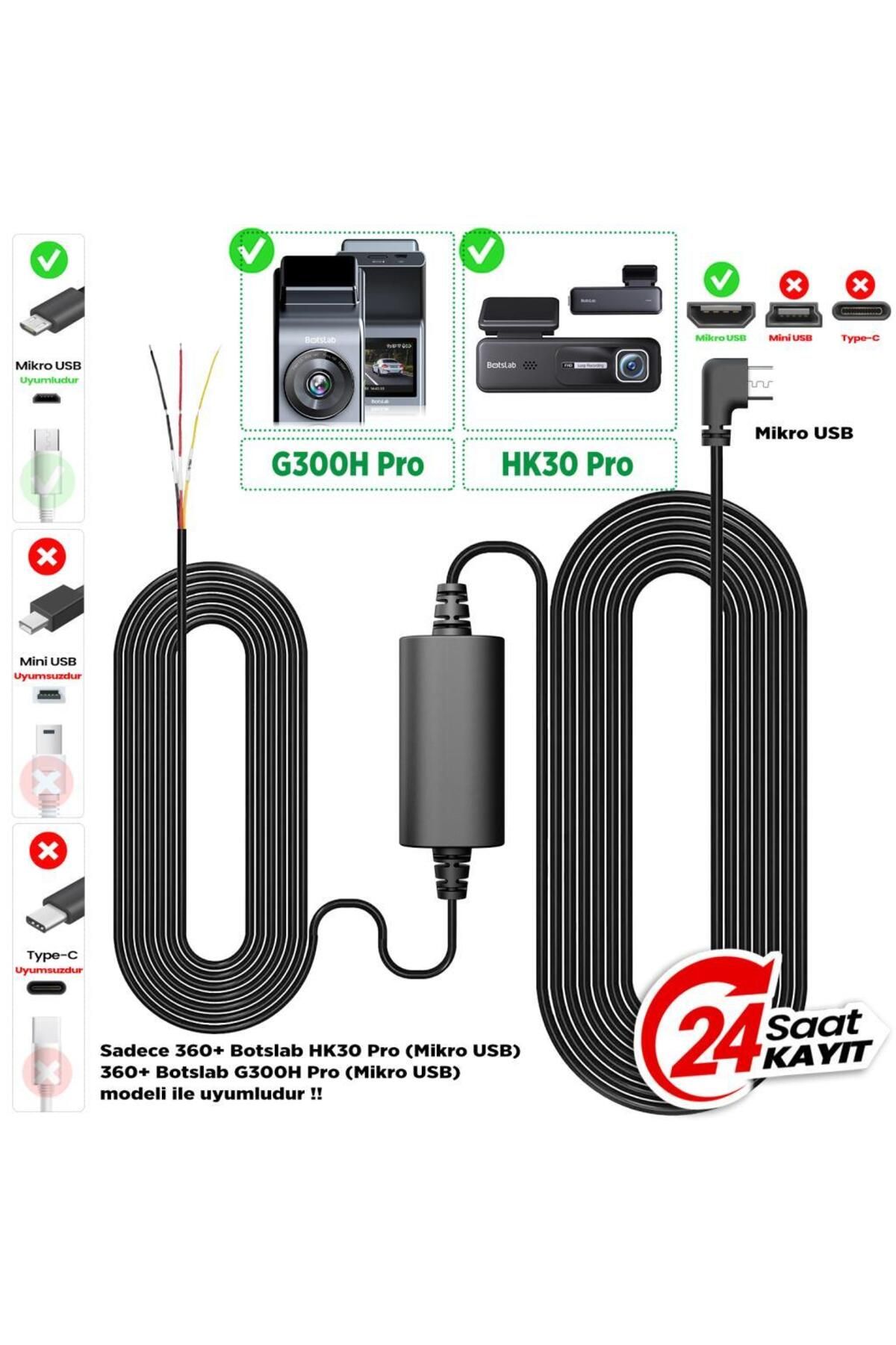 Botslab G300h Pro/hk30 Pro Araç Içi Kamera 24 Saat Park Modu Akü Bağlantı Kablosu (MİCRO USB)