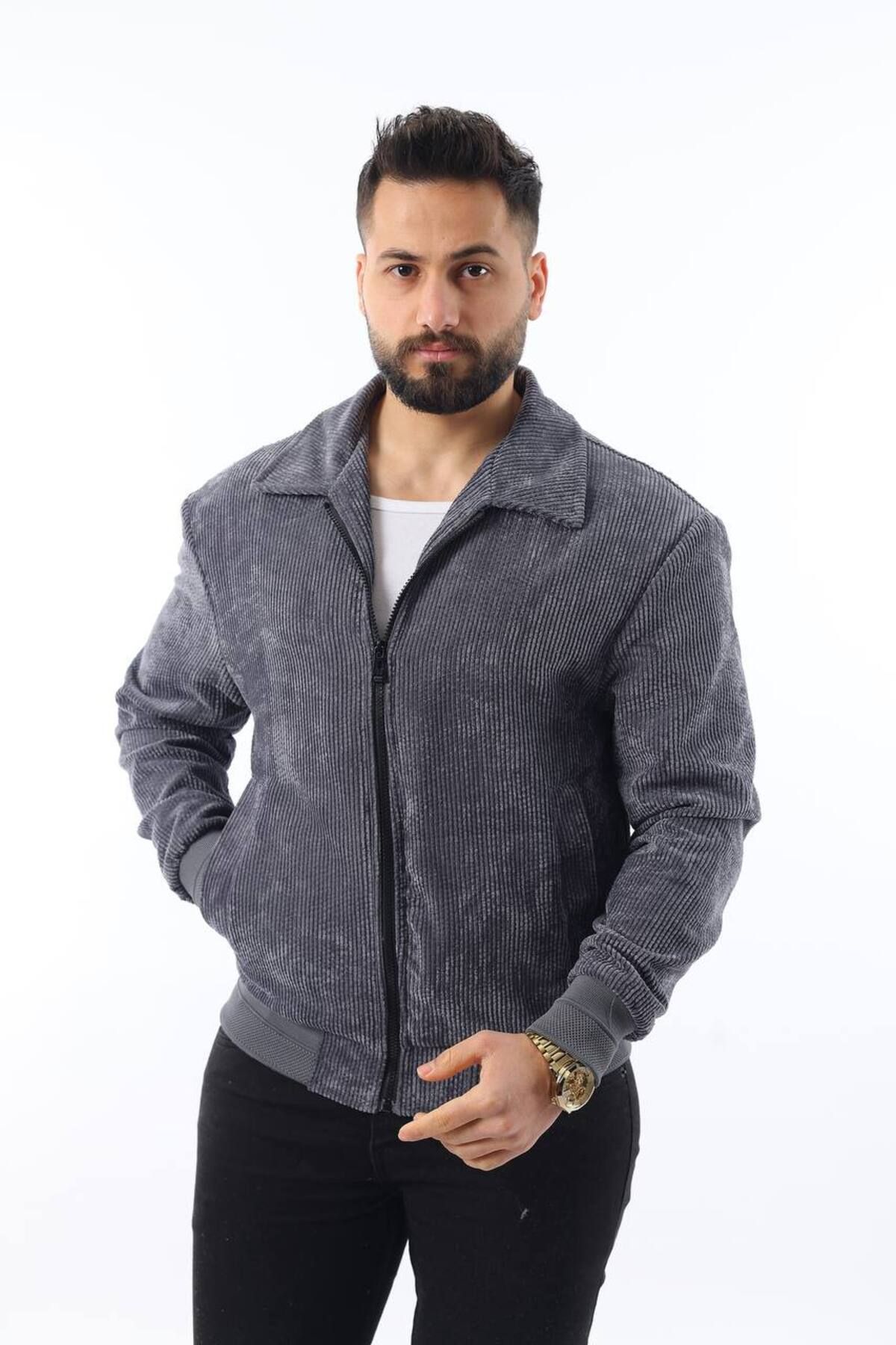 İLKCET MODA-Seasonal Thin Velvet Regular Men's Jacket 4