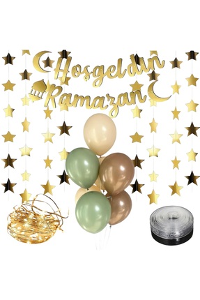 Behind party store İyi Bayramlar Süsleme Seti Banner, Yıldızlar, Led, Balon Z...