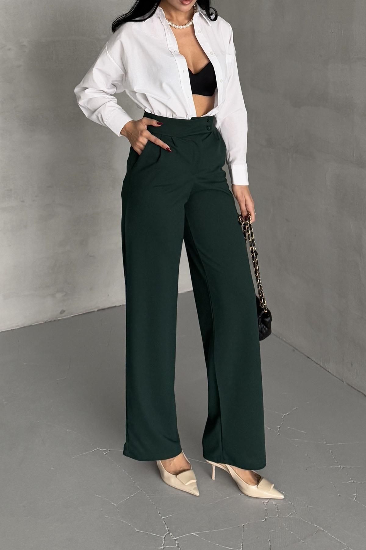 İstangül Butik-Full Lycra Palazzo Trousers - Double Button Belt 6