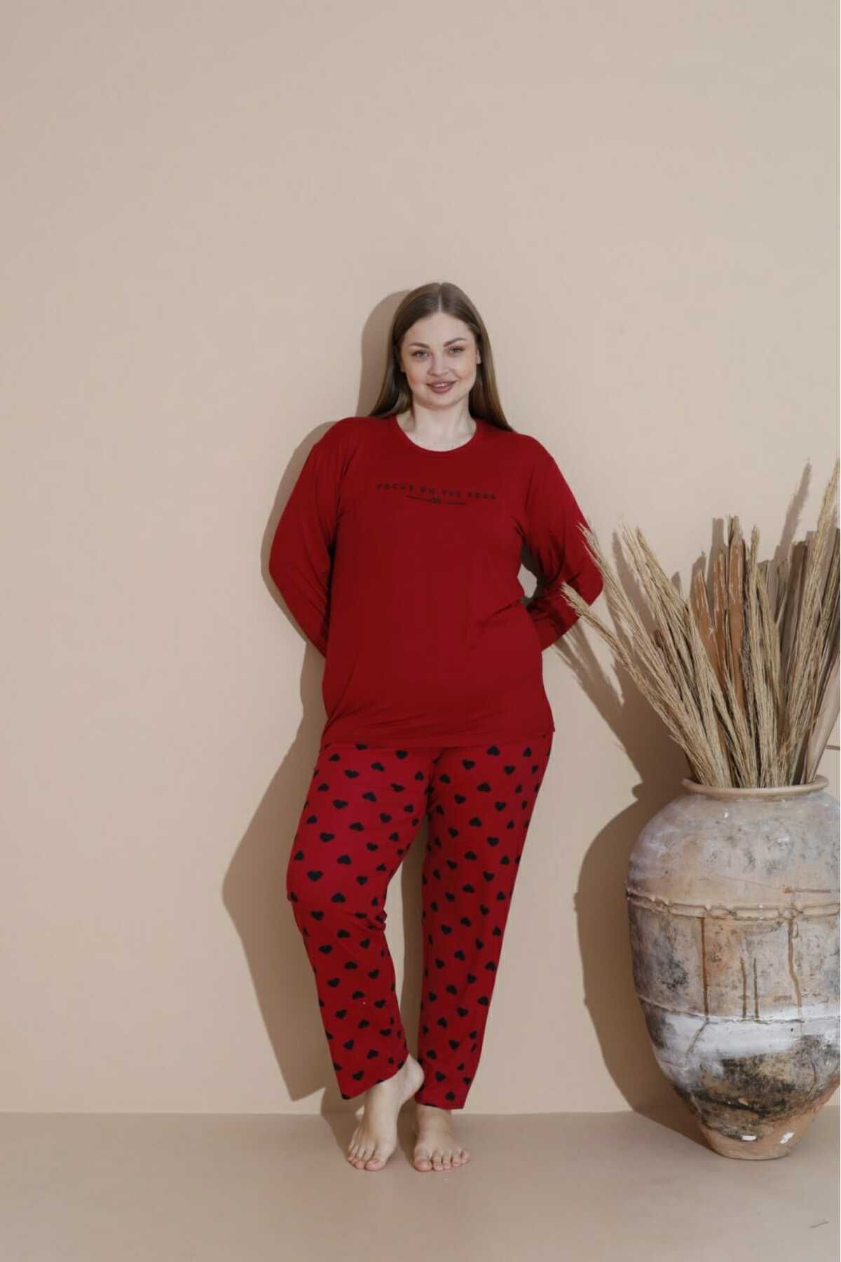 Temporium-Women's Plus Size Curve Milan Fabric Printed Pattern Long Sleeve Bamboo Pajamas Set 3