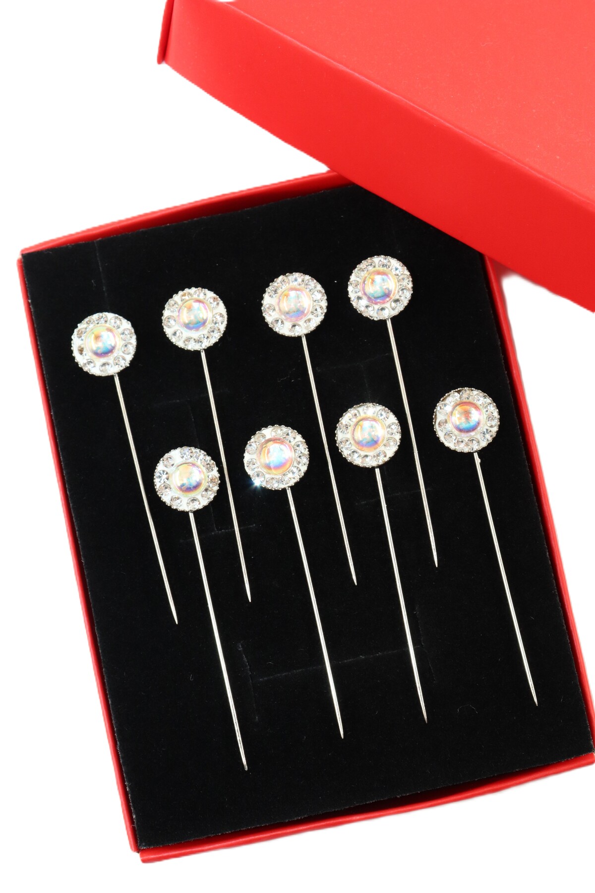 8-piece Ecru crystal stone scarf needle. Shawl needle. Turban needle. Hijab needle. Scarf and shawl needle