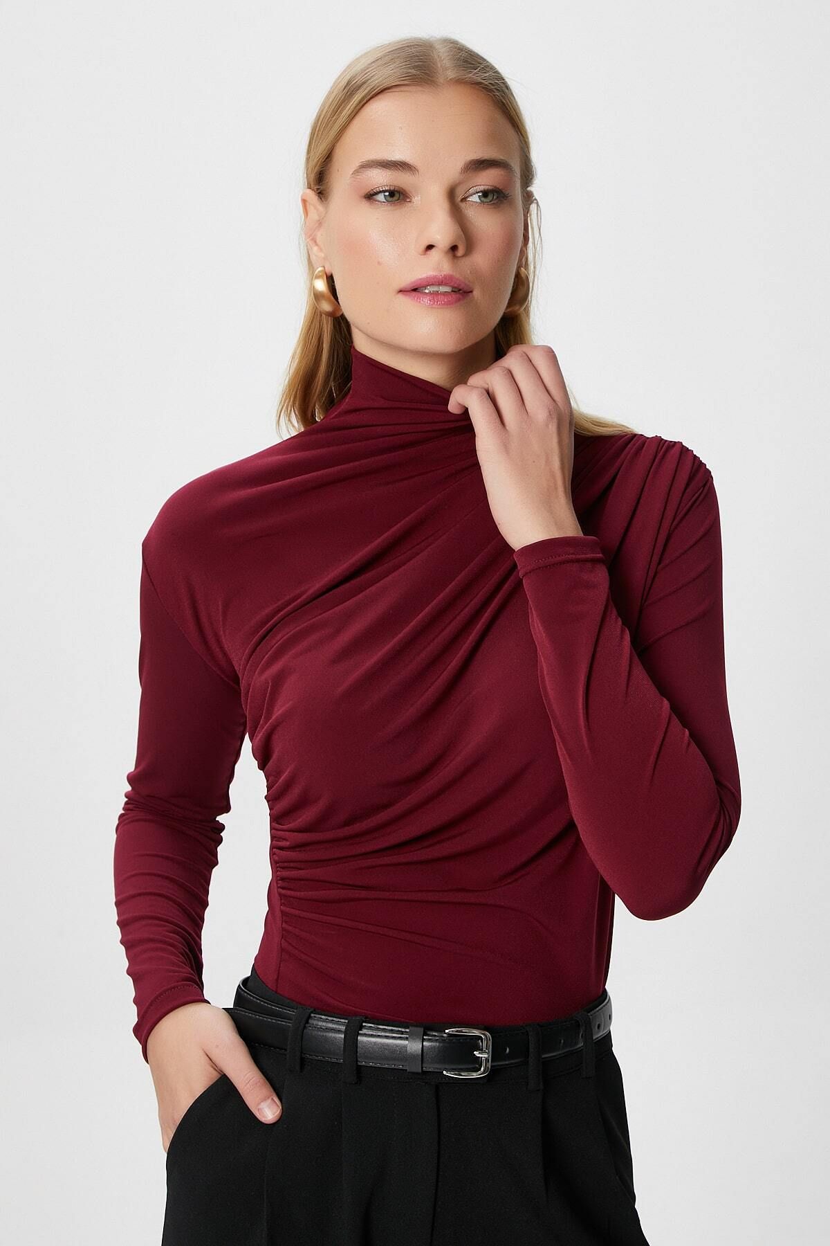 Ritnice-Women's Moon Gathered Burgundy Sandy Blouse 3