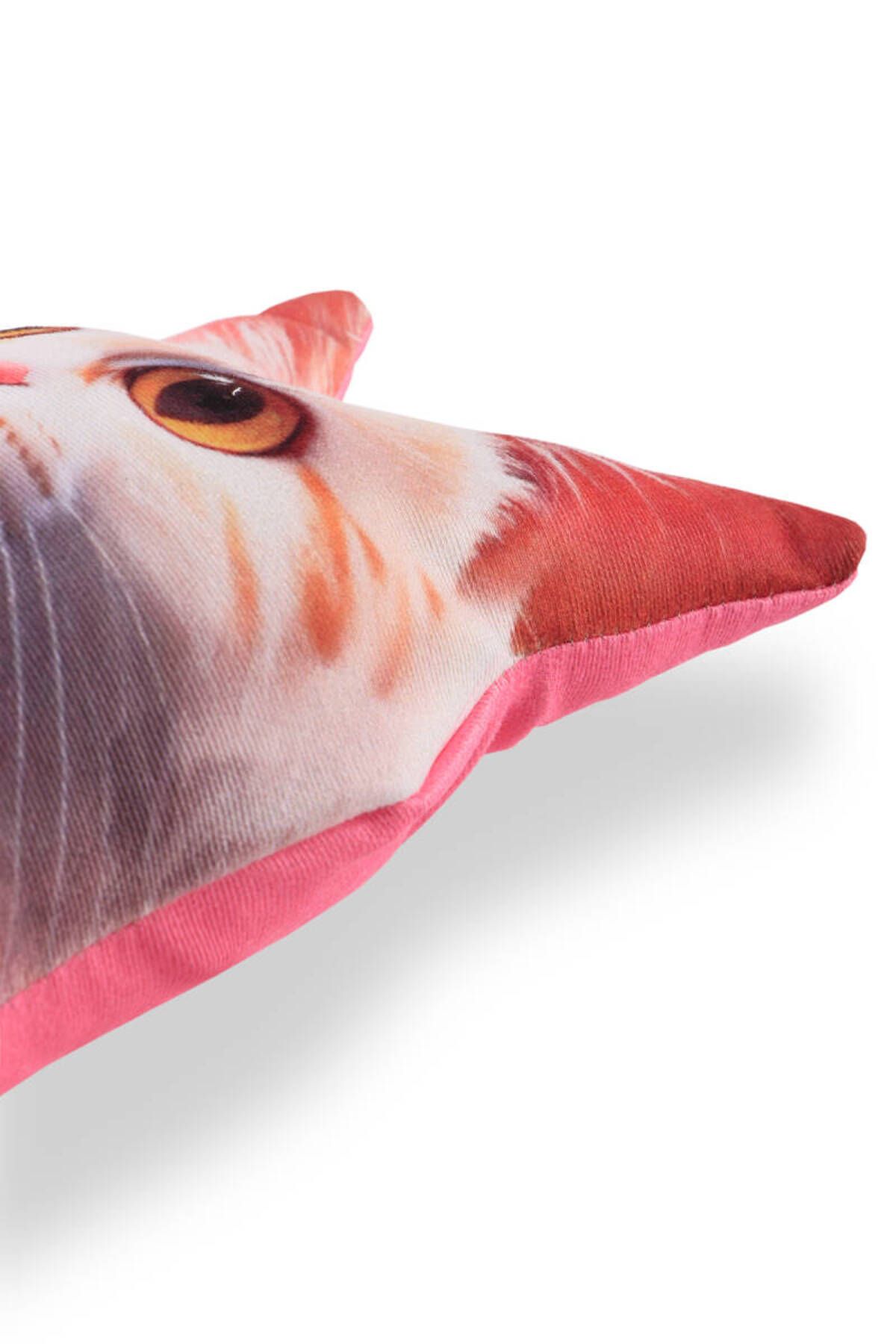 Bursa İpek-Pink Cat Pattern Decorative Pillow 2