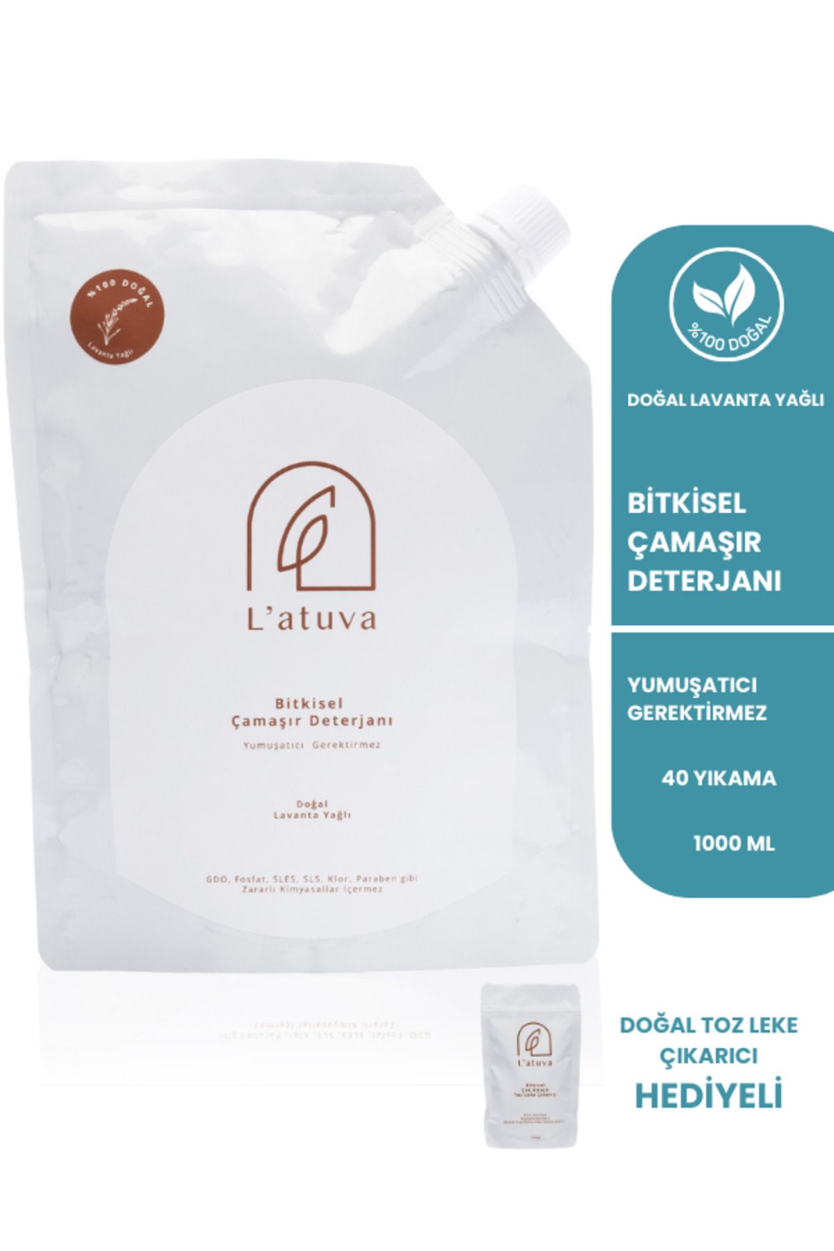 L'atuva Bitkisel Çamaşır Deterjanı Lavanta Yağlı, Kendinden Yumuşatıcılı 1000 ml(Toz Leke Çıkarıcı Hediyeli)