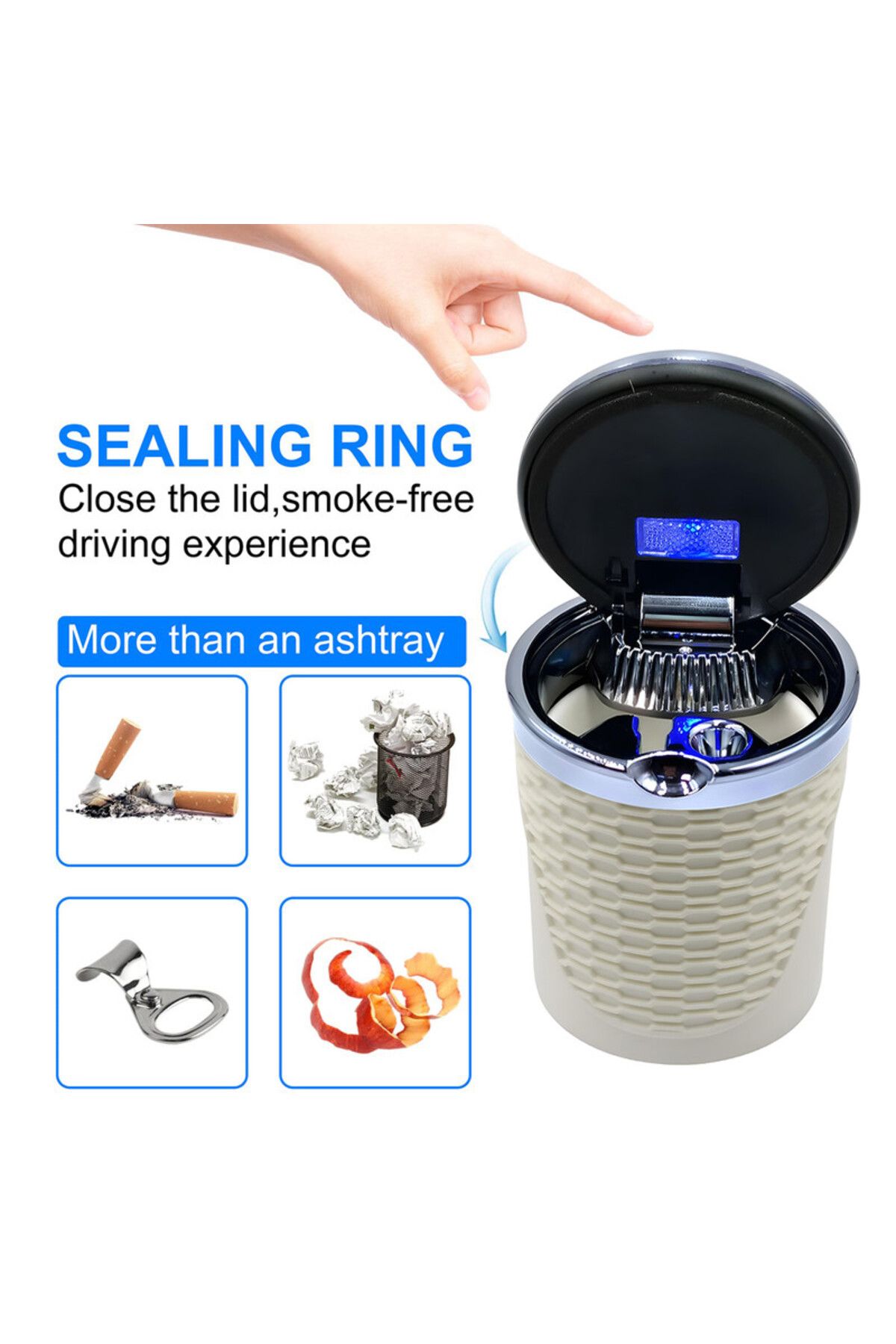 Generic-Car Ashtray with LED Light and High-Temperature Resistant Stainless Steel Design Beige 7