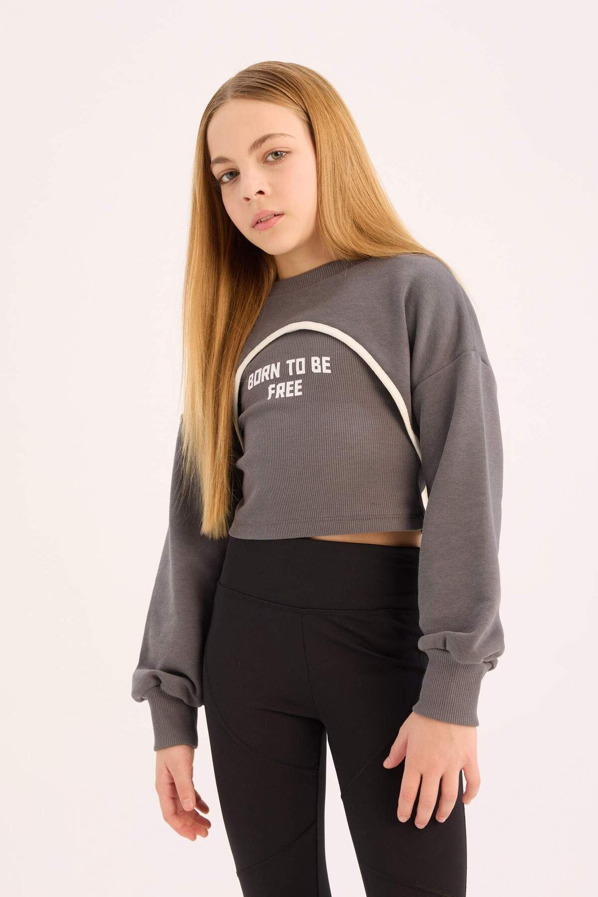 DeFacto-Anthracite Girl's Sweatshirt - E0456A8/Ar15 3