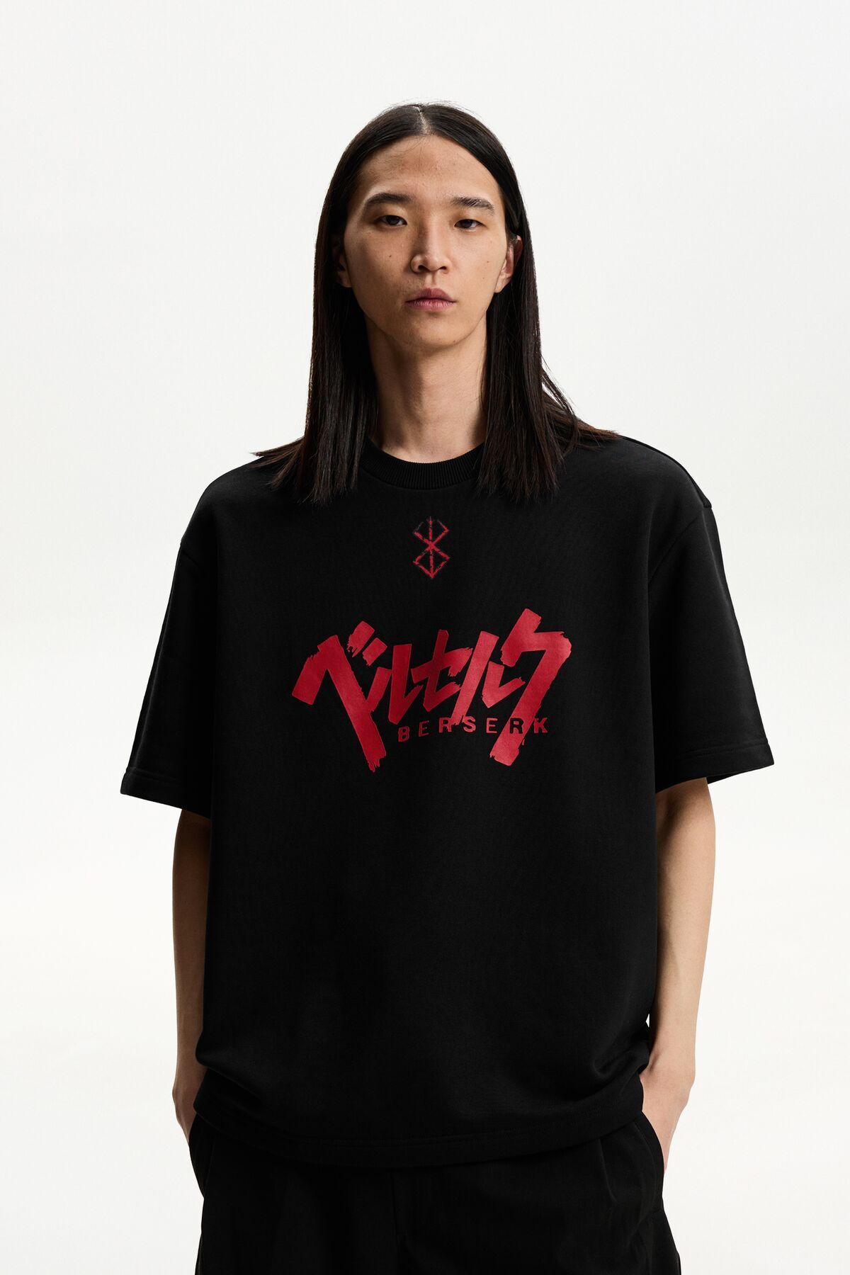 تی شرت آستین کوتاه نخی طرح دار Bershka
