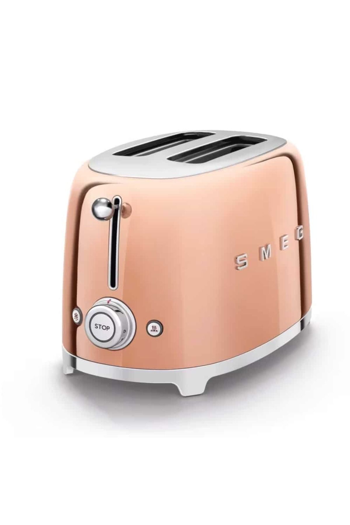 SMEG-محمصة خبز بتصميم ريترو من الخمسينيات، مكونة من شريحتين، باللون الذهبي الوردي 3