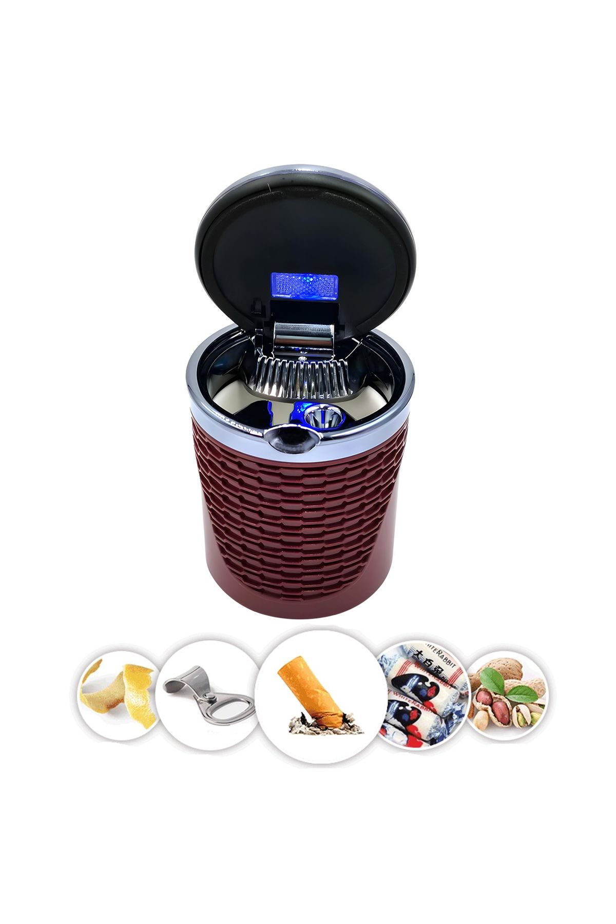 Generic-Car Ashtray With Led Light And High-temperature Resistant Stainless Steel Design Maroon 5