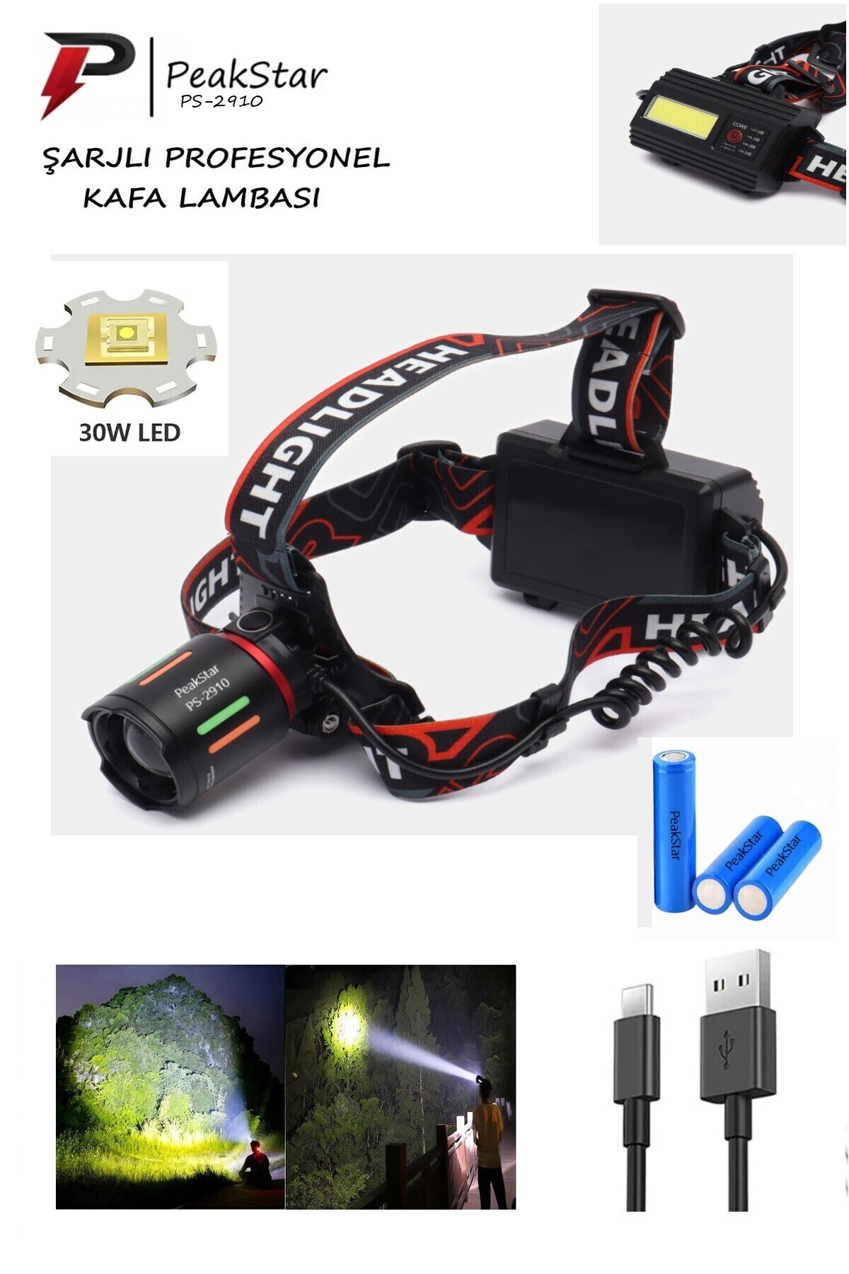 PeakStar PS-2910 3000 Lümen Şarjlı Profesyonel Zoomlu Kamp Avcı