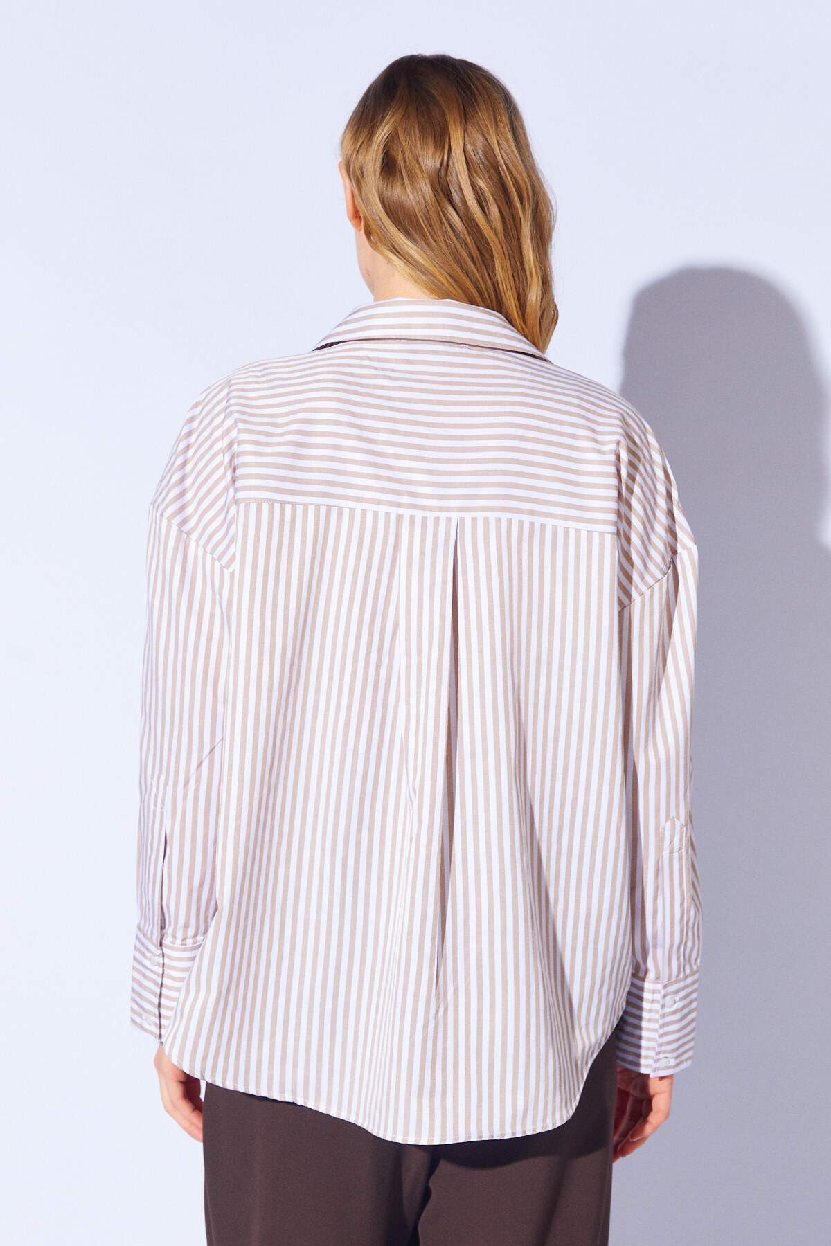 Manche-Light Beige Oversize Basic Women's Line Shirt |   Mks 167429 -01 5