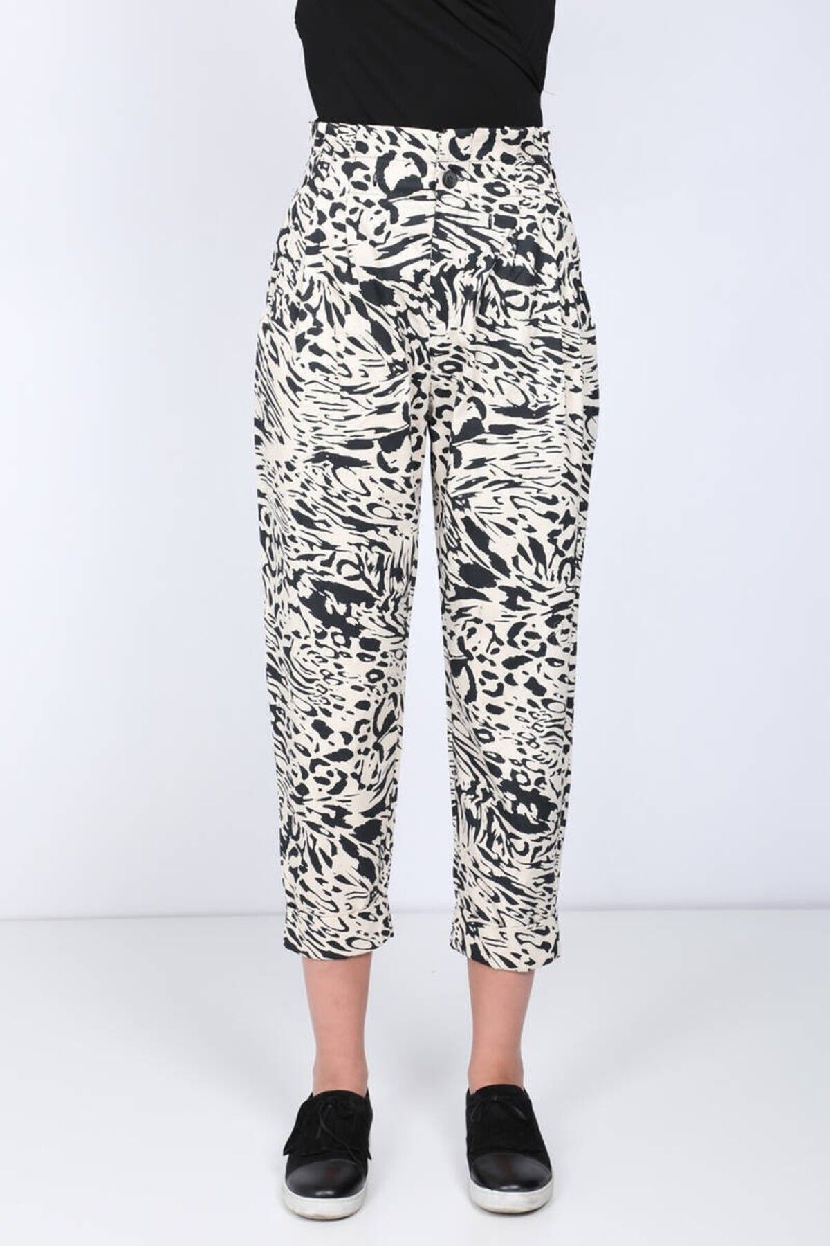 MARKAPIA-Women's Patterned Paperbag Double Leg Pants 2