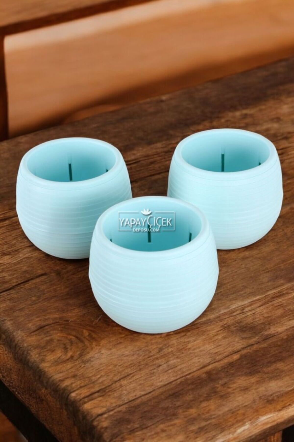 Yapay Çiçek Deposu Mini Kaktüs Sukulent Saksısı 3lü Set Turkuaz Elvan Model 12.5 Cm 1.3 Litre