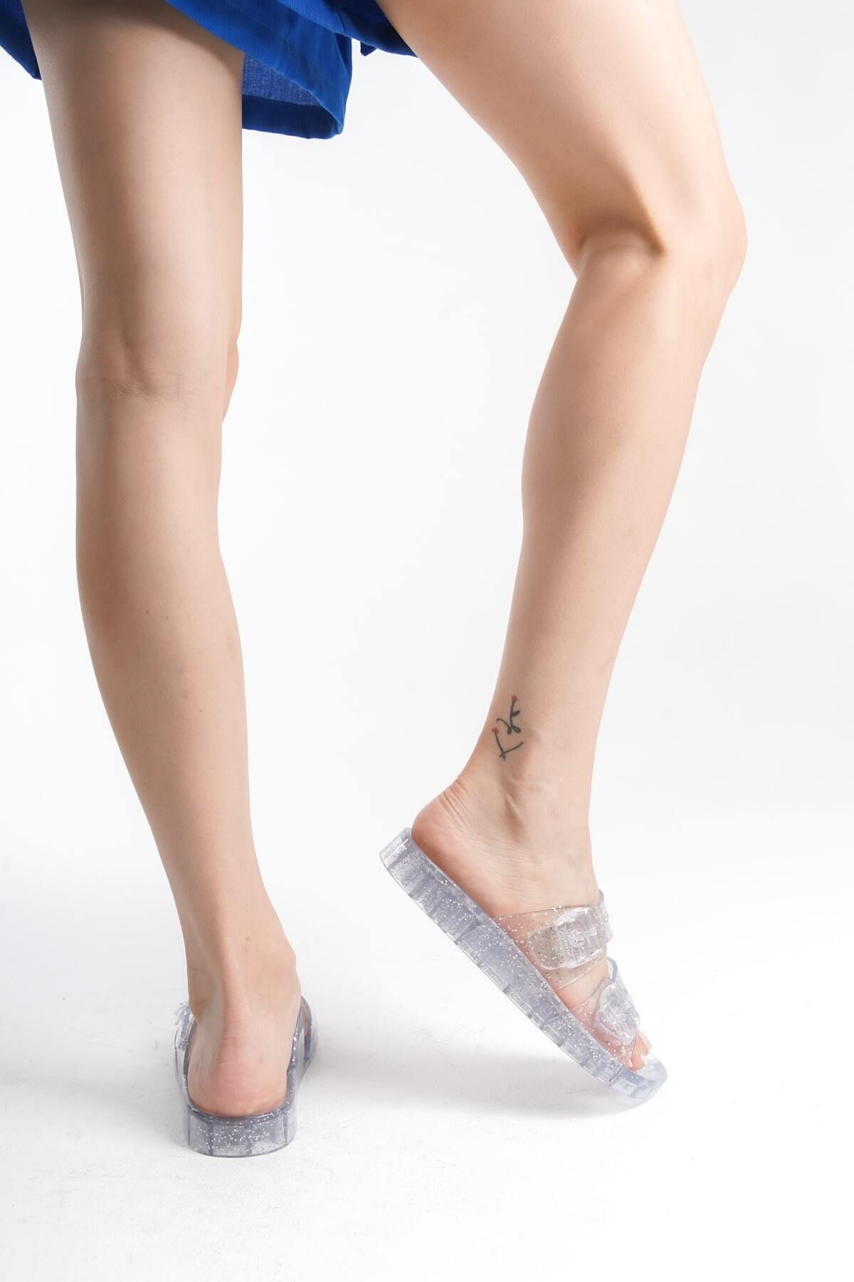 Mubiano-Transparent Gray Glitter Women's Jelly Slippers - Summer - mstb165-sgs 3