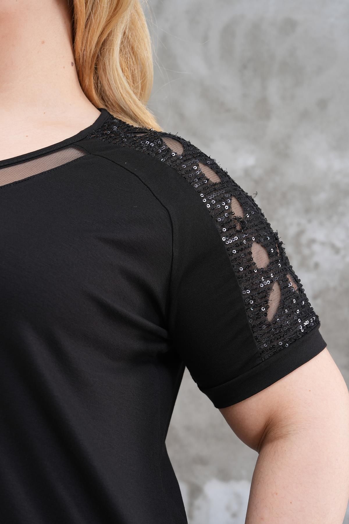 Siyezen-Large Size Shoulder Sequin Embroidered Stylish Blouse 7