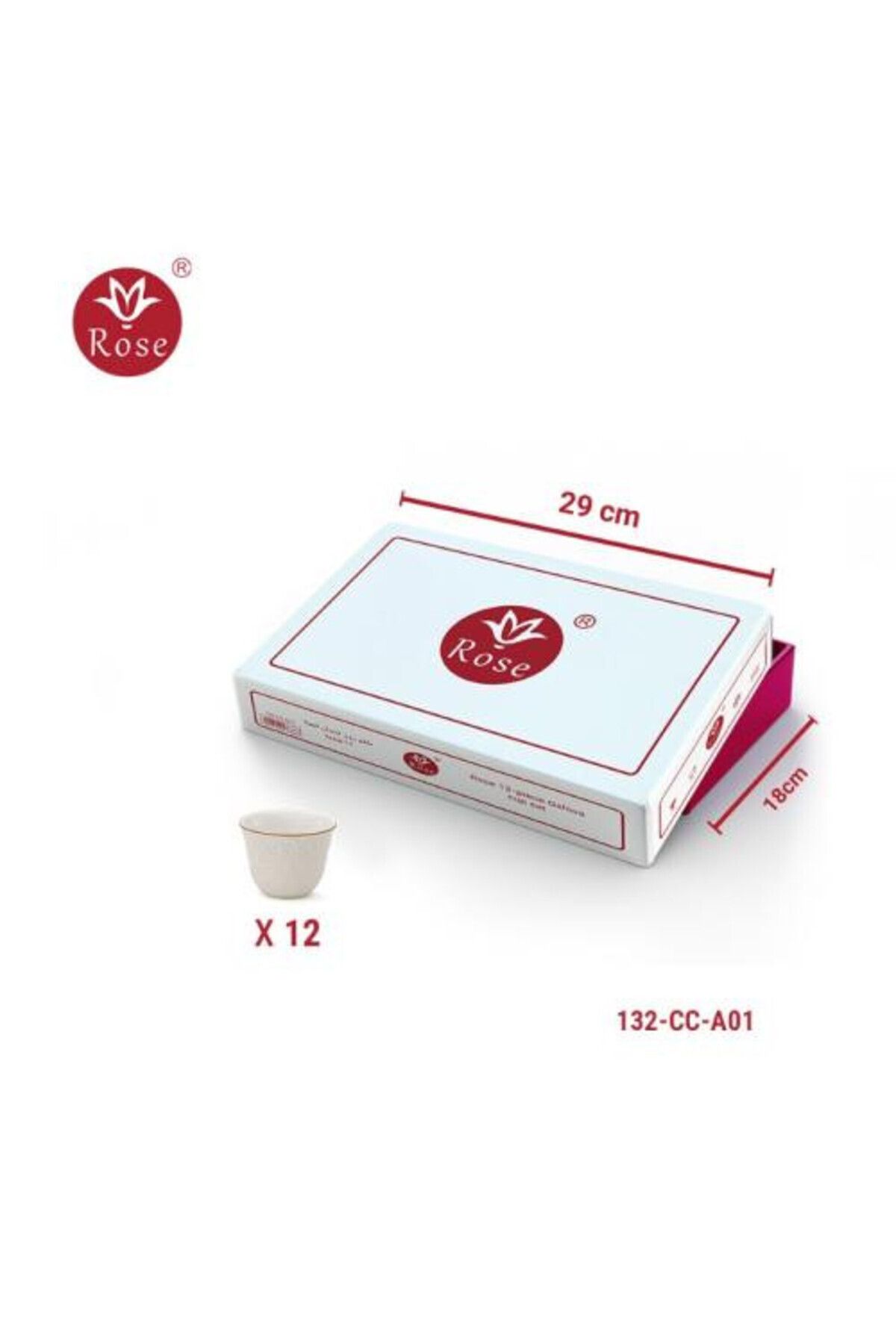 Rose-132 طقم فناجين قهوة عربي بورسلين 12 قطعة بنقشة اسلامية 3