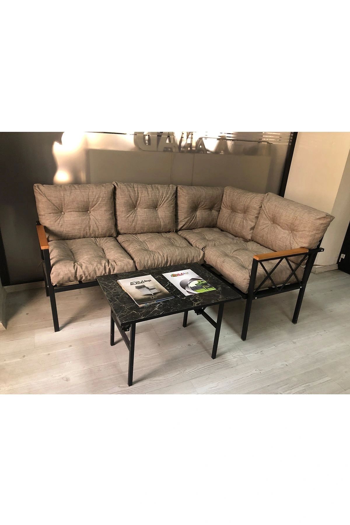 adımshops miami Köşe Koltuk Takımı , 2+2 Balkon-bahçe-çay Seti-mutfak Köşesi mermer desen 70x50cm sehpa