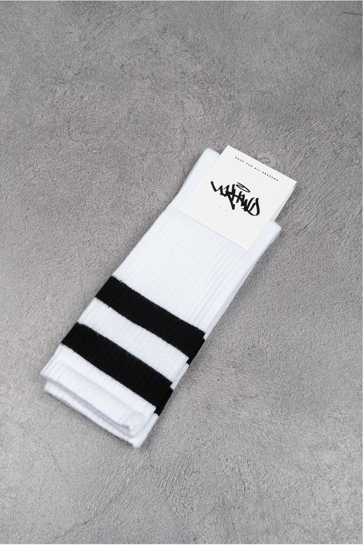 UKHWD SUPPLY-White Black Two Striped Cotton Skate Tennis Men's Socks 40-45 3