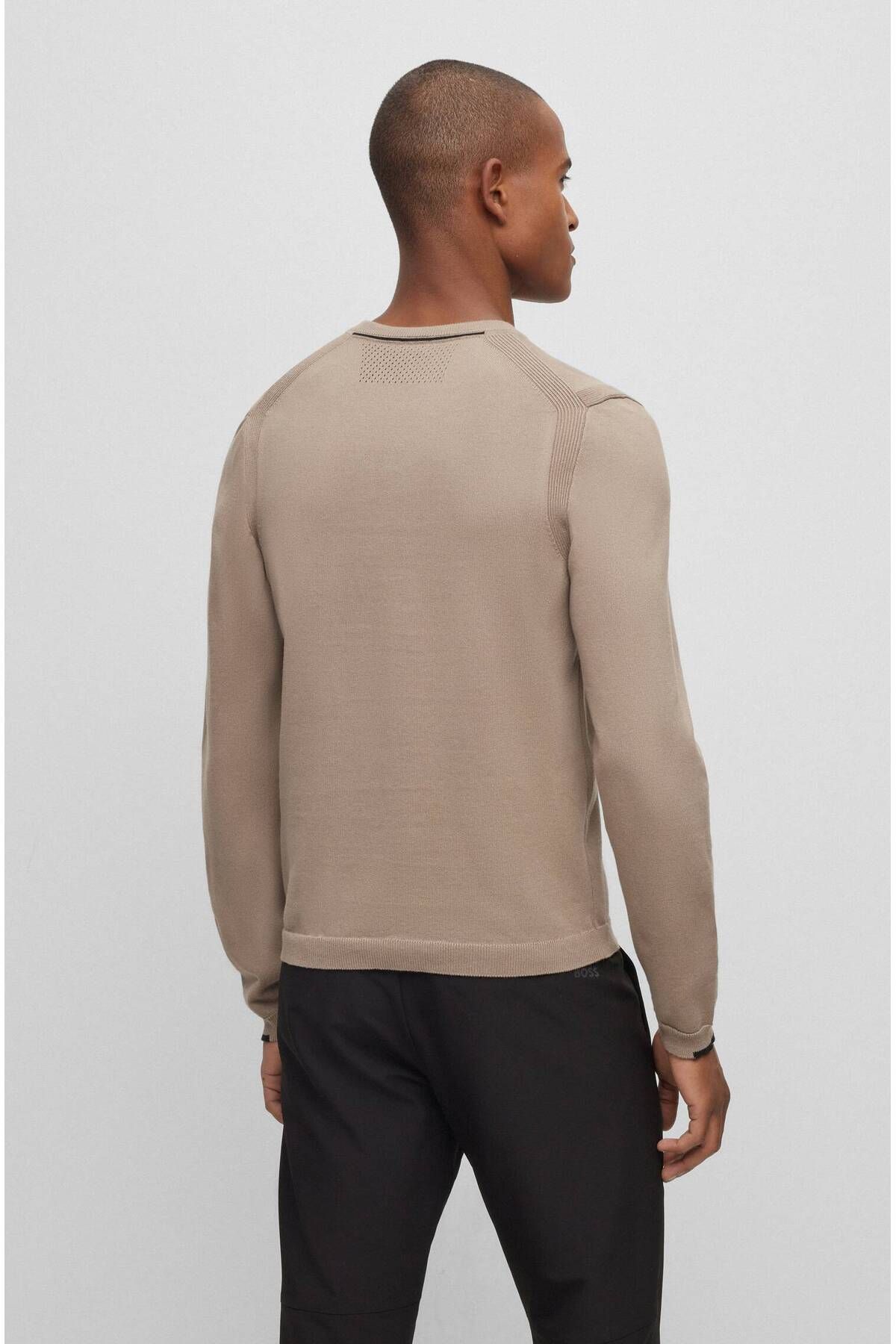 BOSS-Men's Cotton Round Neck Long Sleeve Regular Fit Beige Sweater 50498539 -334 3