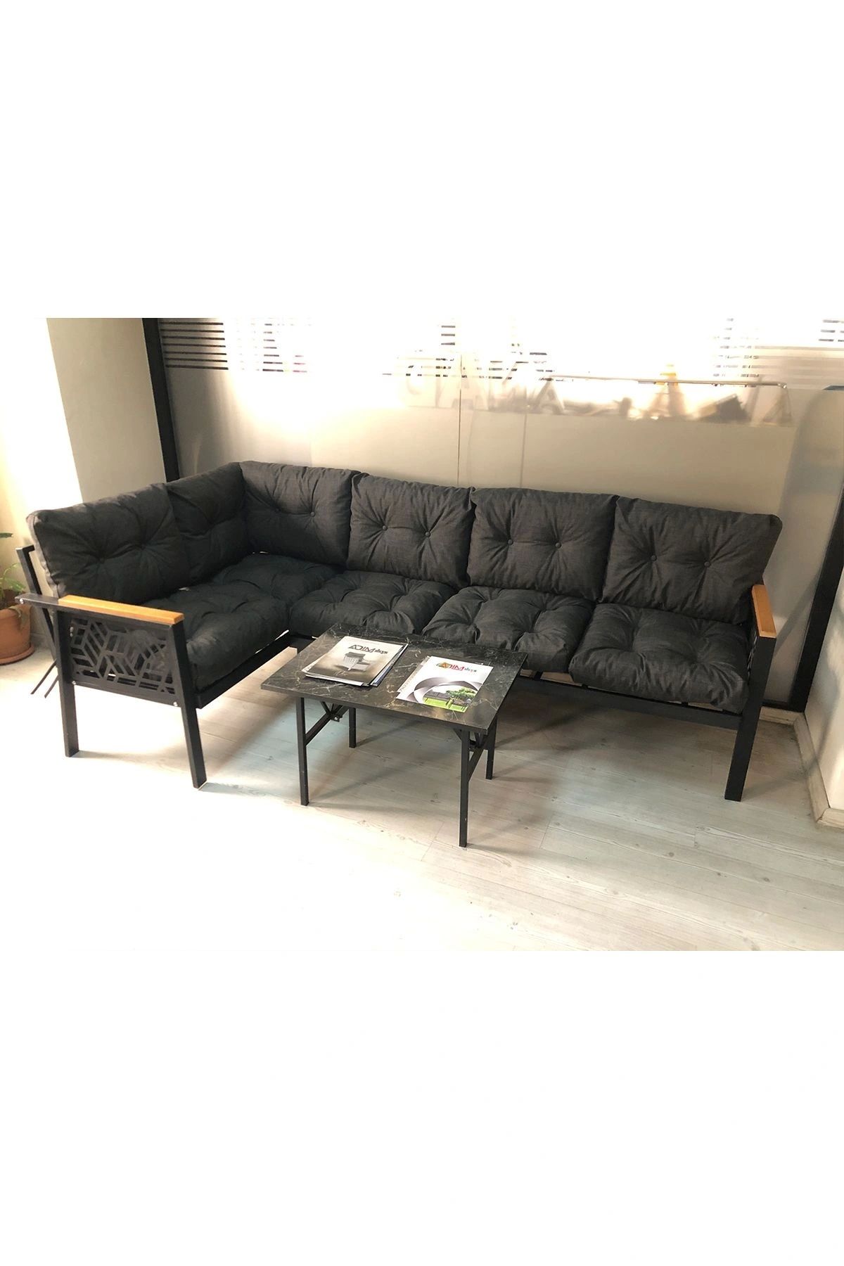 adımshops Miami melisa 3+2 Köşe Yön değiştirilebilir Koltuk Takımı Balkon-bahçe-kafe mermerdesen 70x50cm sehpa