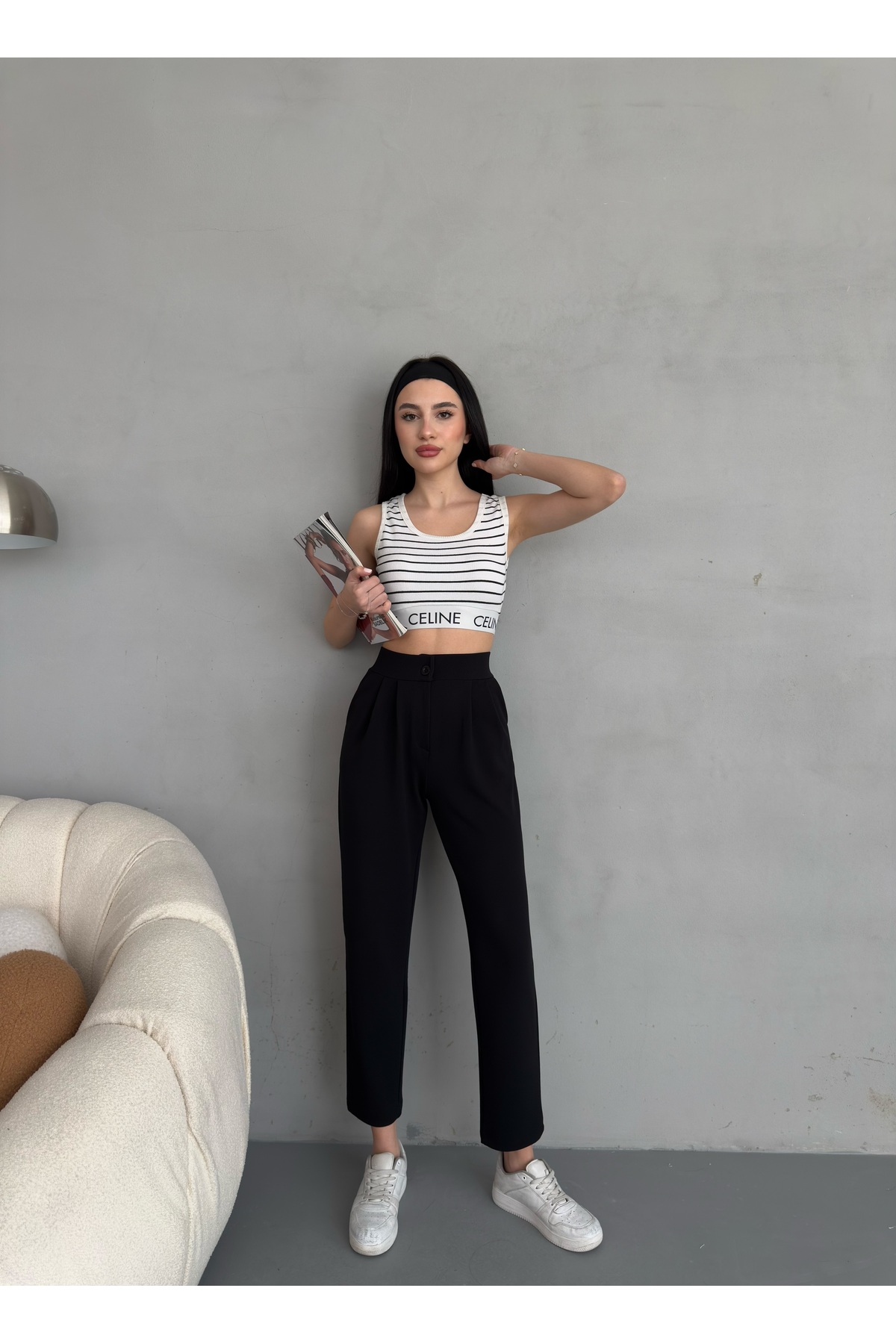 alanora  Kadın Yüksek bel Havuç Kesim Esnek/ Likralı Kumaş Pantolon - Görsel 7