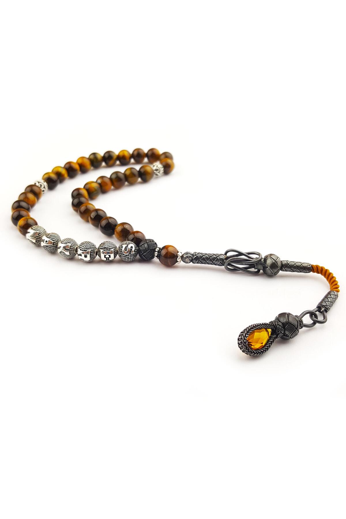 1000 Sterling Silver Kazaz Tasseled Tiger Eye Name Specific Rosary